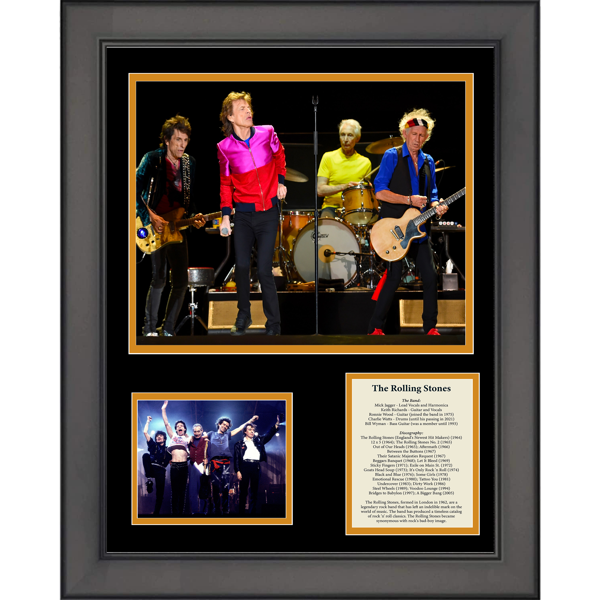 Framed The Rolling Stones Discography & Band Members 11"x14" Music Three Photo Collage