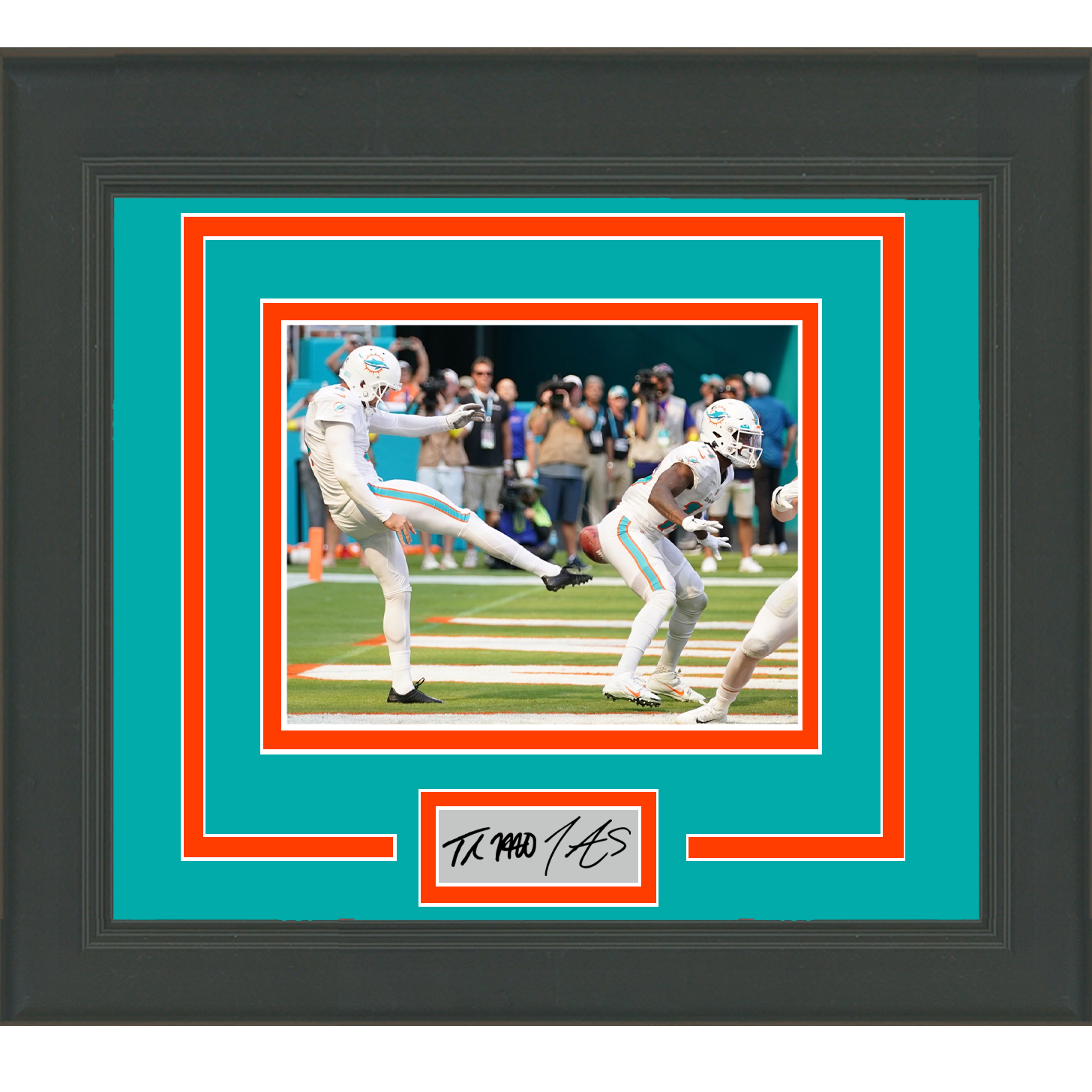 Framed Butt Punt Thomas Morestead Trent Sherfield Facsimile Laser Engraved Signature Dual Auto Miami Dolphins 11x14 Football Photo