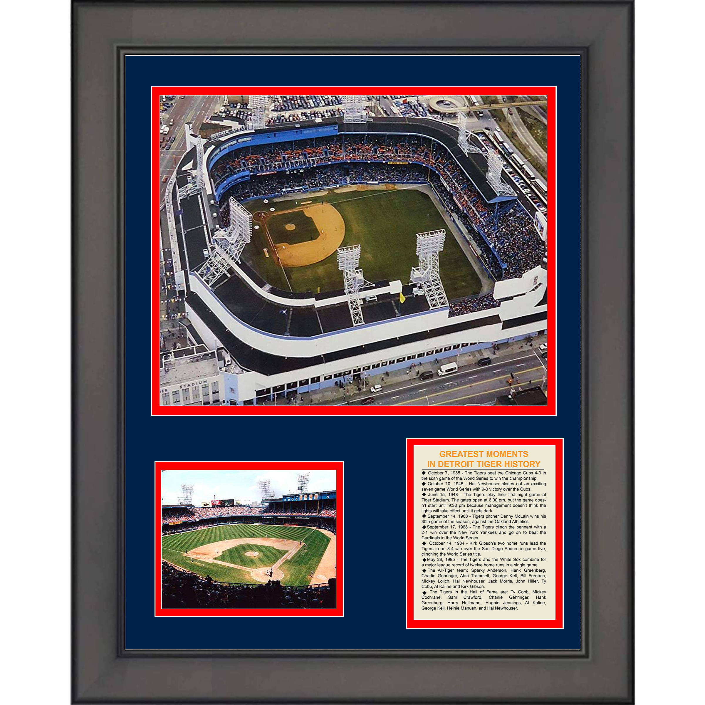 Framed  Detroit Tigers Stadium Ballpark 11"x14" Baseball Three Photo Collage