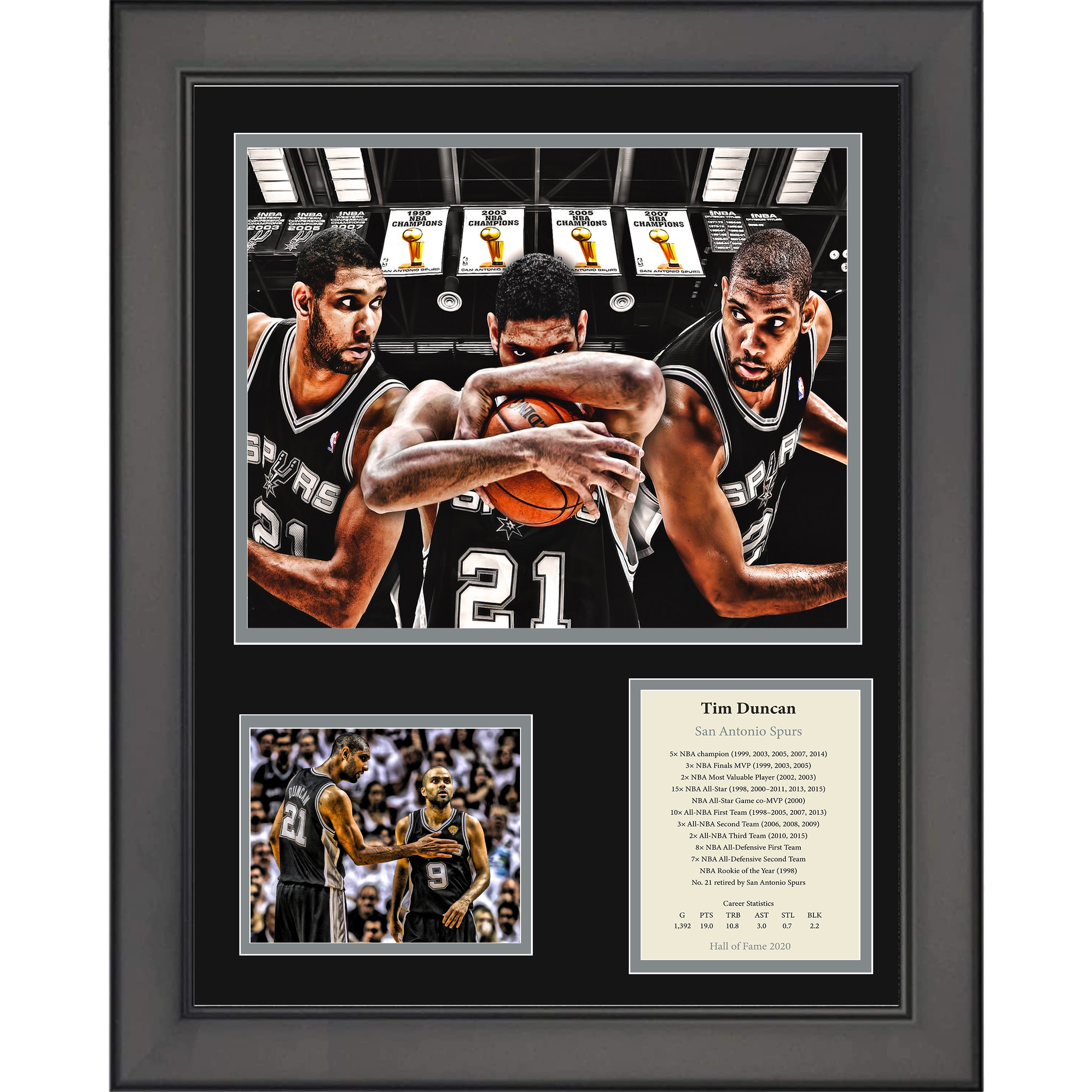 Framed Tim Duncan Hall of Fame San Antonio Spurs Basketball 11"x14" Three Photo Collage