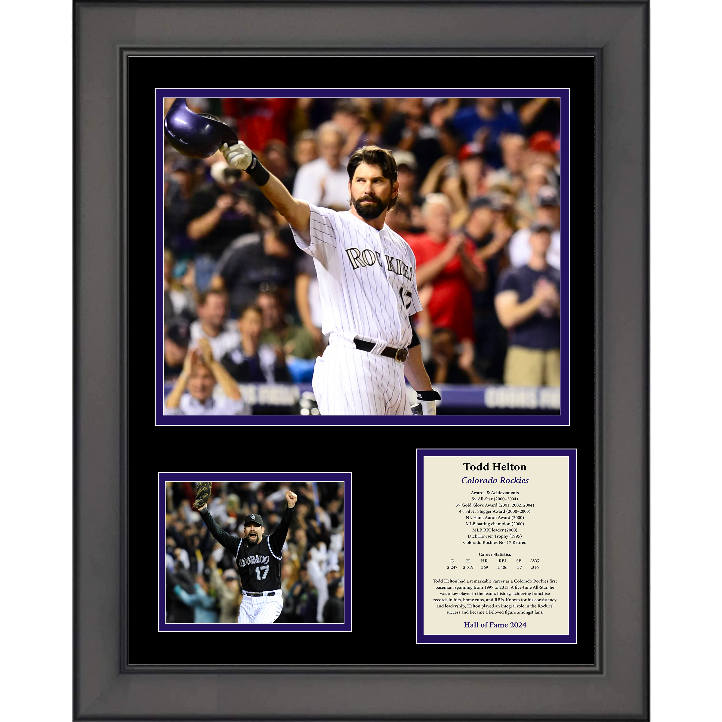 Framed Todd Helton Hall of Fame Colorado Rockies Baseball 11"x14" Three Photo Collage