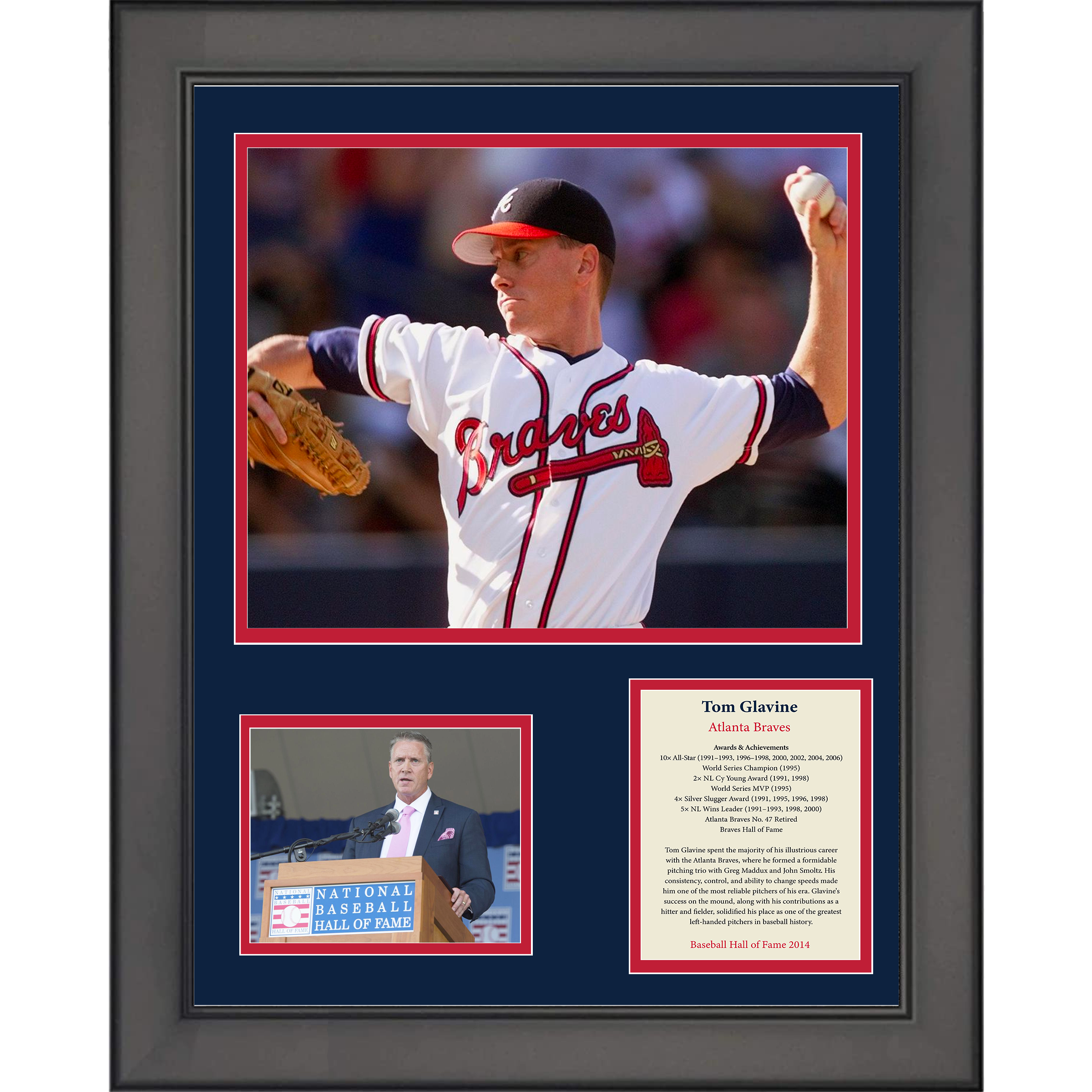 Framed Tom Glavine Hall of Fame Atlanta Braves 11"x14" Baseball Three Photo Collage