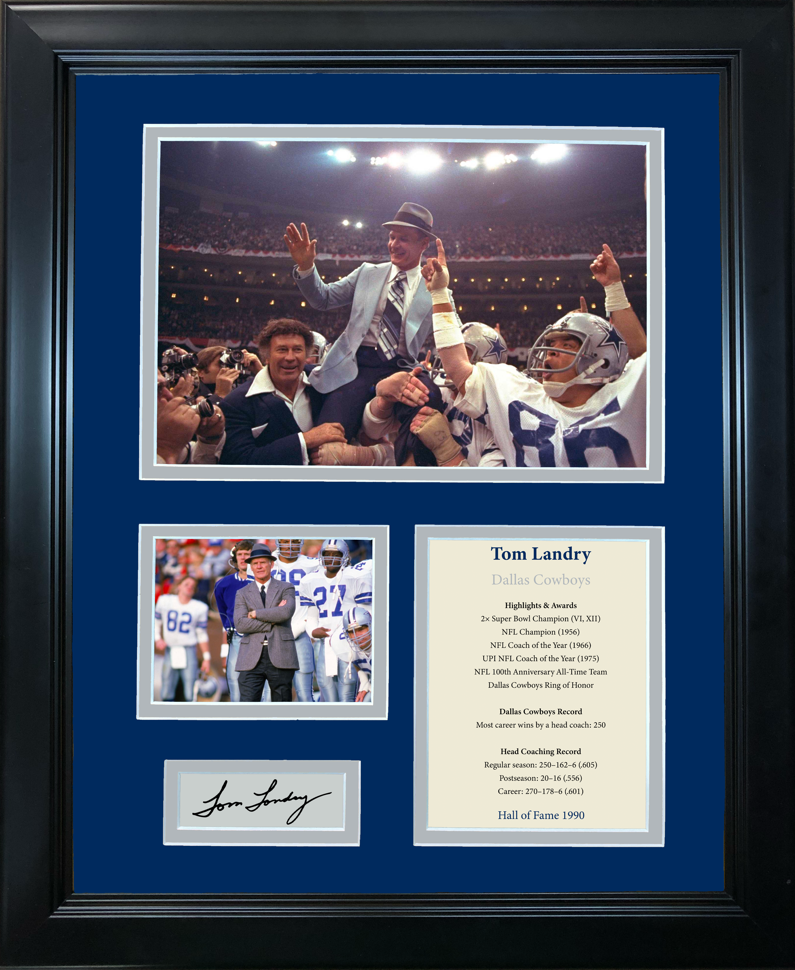 Framed Tom Landry Hall of Fame Facsimile Laser Engraved Signature Auto Dallas Cowboys 11"x14" Photo Sig Collage