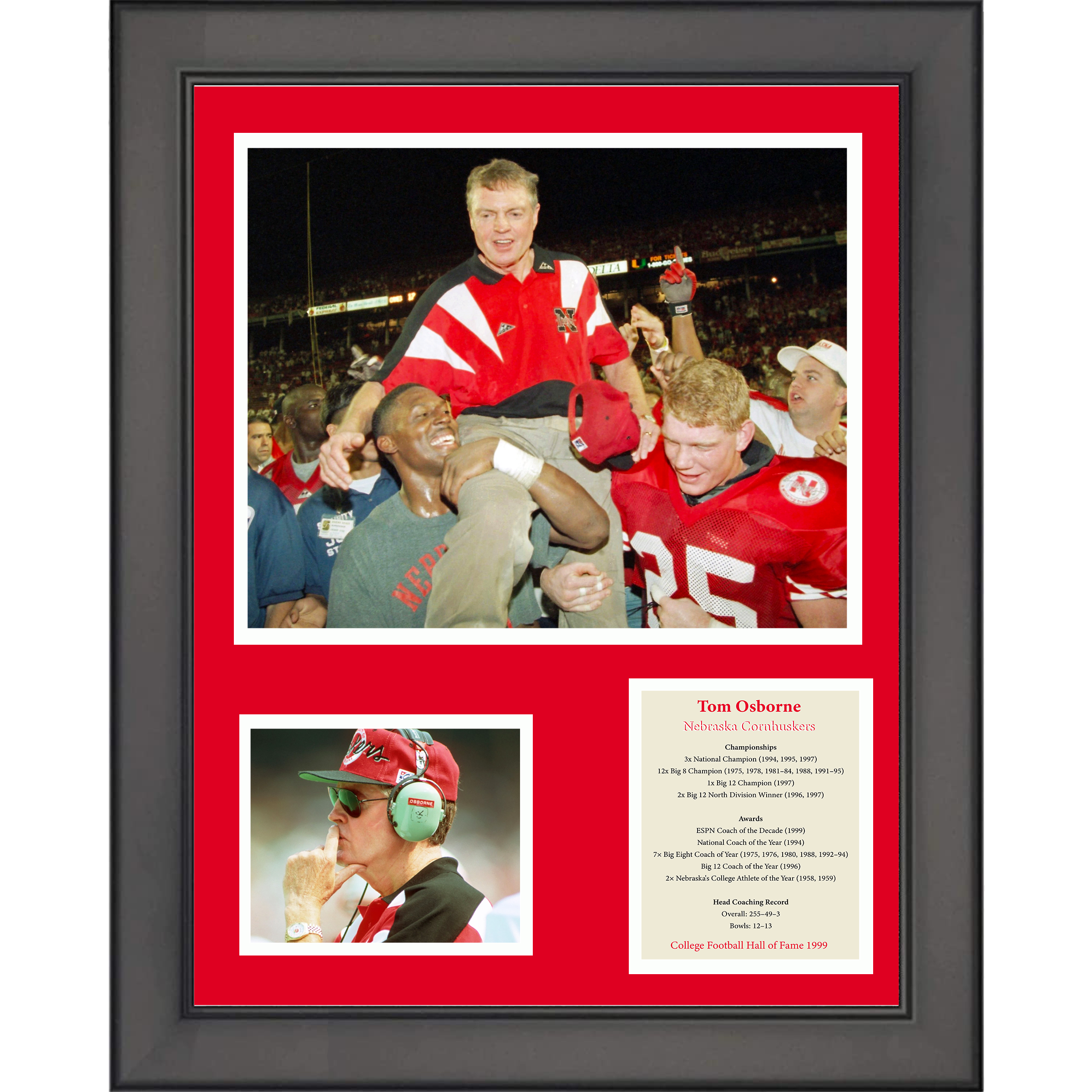 Framed Tom Osborne Hall of Fame Nebraska Cornhuskers 11"x14" College Football Three Photo Collage