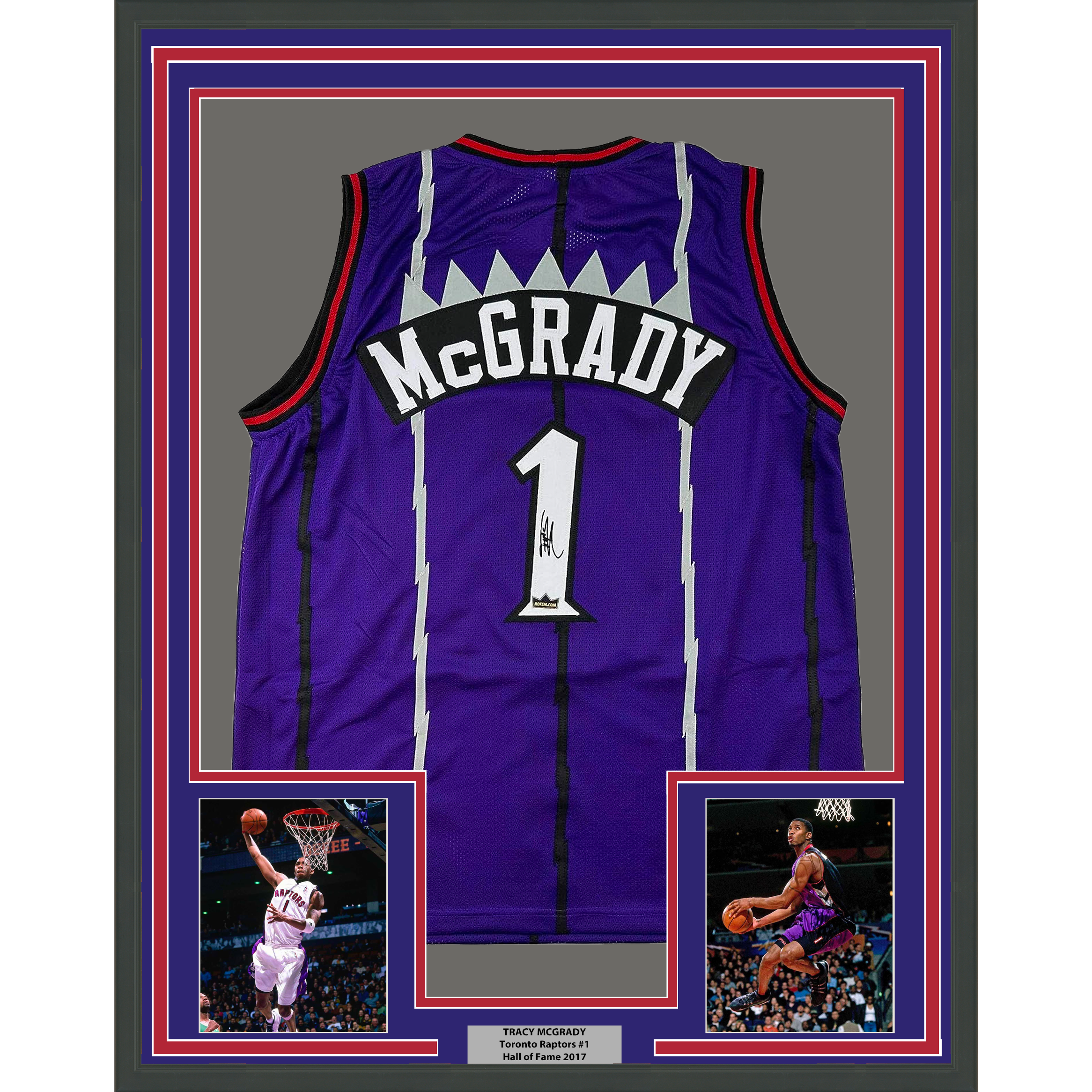 Framed Facsimile Autographed Tracy McGrady 35x39 Toronto Purple Reprint Laser Auto Basketball Jersey