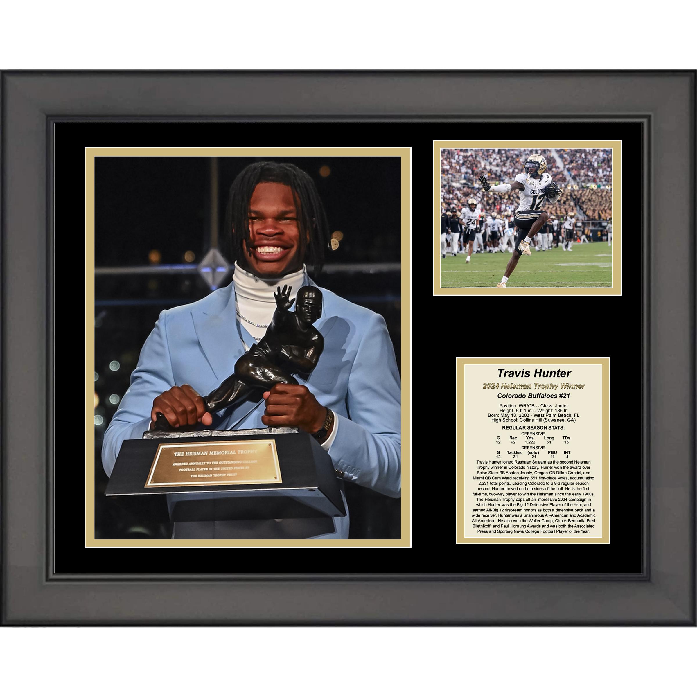 Framed Travis Hunter Colorado Buffaloes 2024 Heisman Trophy Winner 11"x14" College Football Three Photo Collage