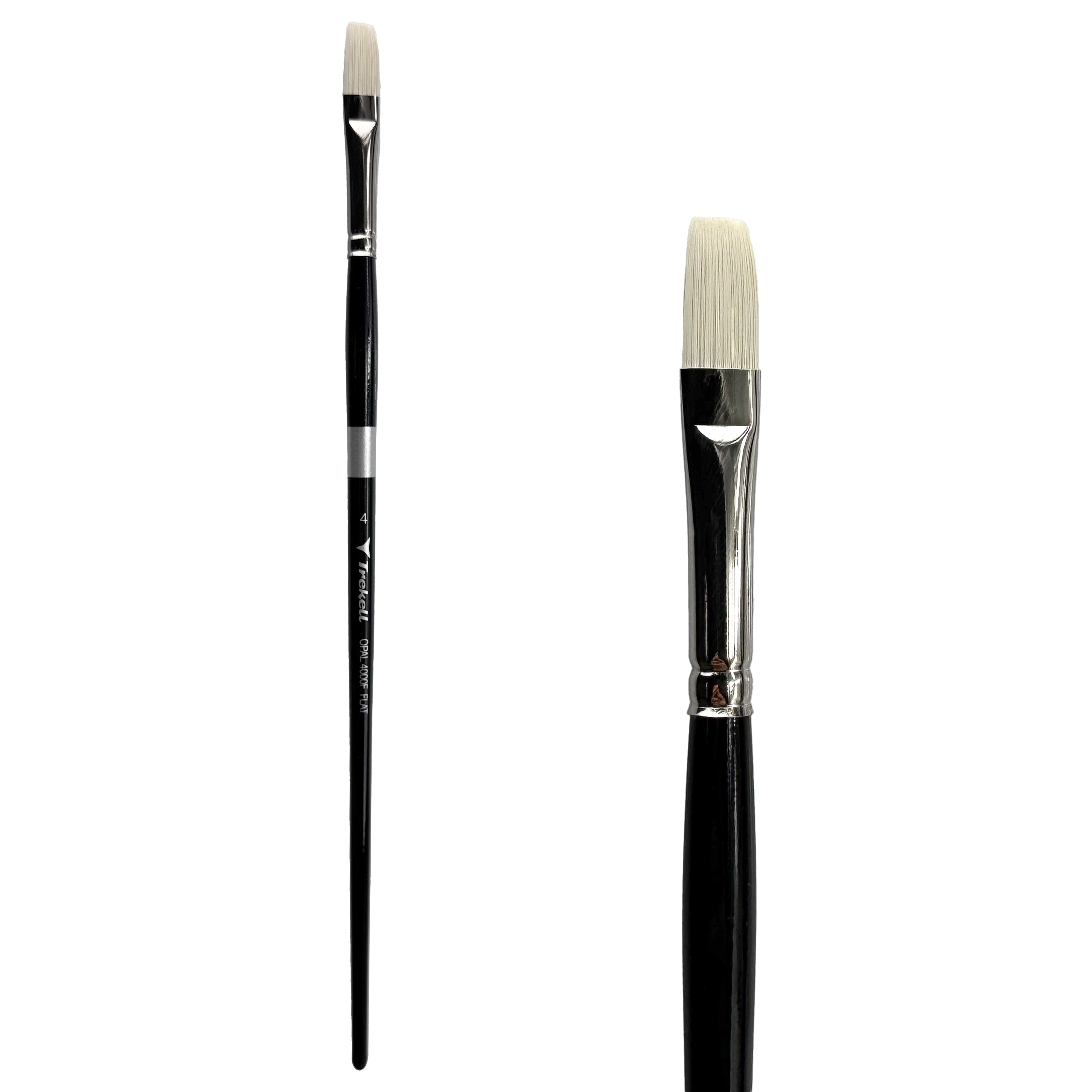 Trekell Opal Synthetic Hog Bristle Long Handle Artist Brush - Size #4 Flat