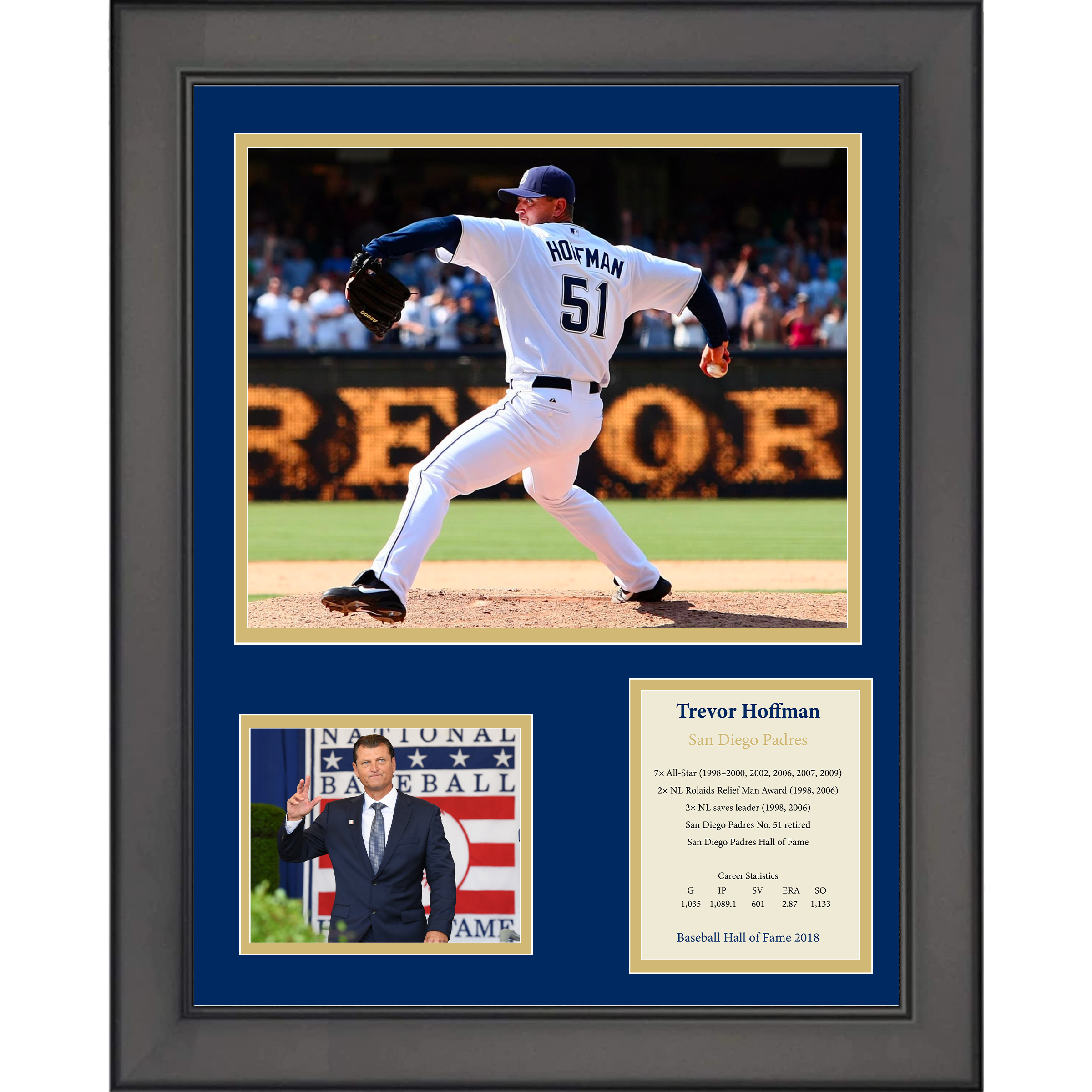 Framed Trevor Hoffman Hall of Fame San Diego Padres Baseball 11"x14" Three Photo Collage
