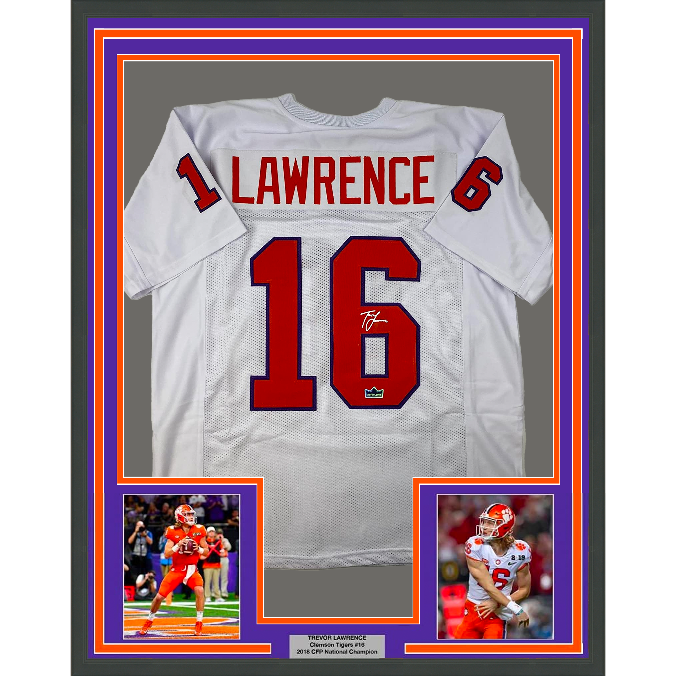 Framed Facsimile Autographed Trevor Lawrence 35x39 Clemson White Reprint Laser Auto College Football Jersey Size Men's XL