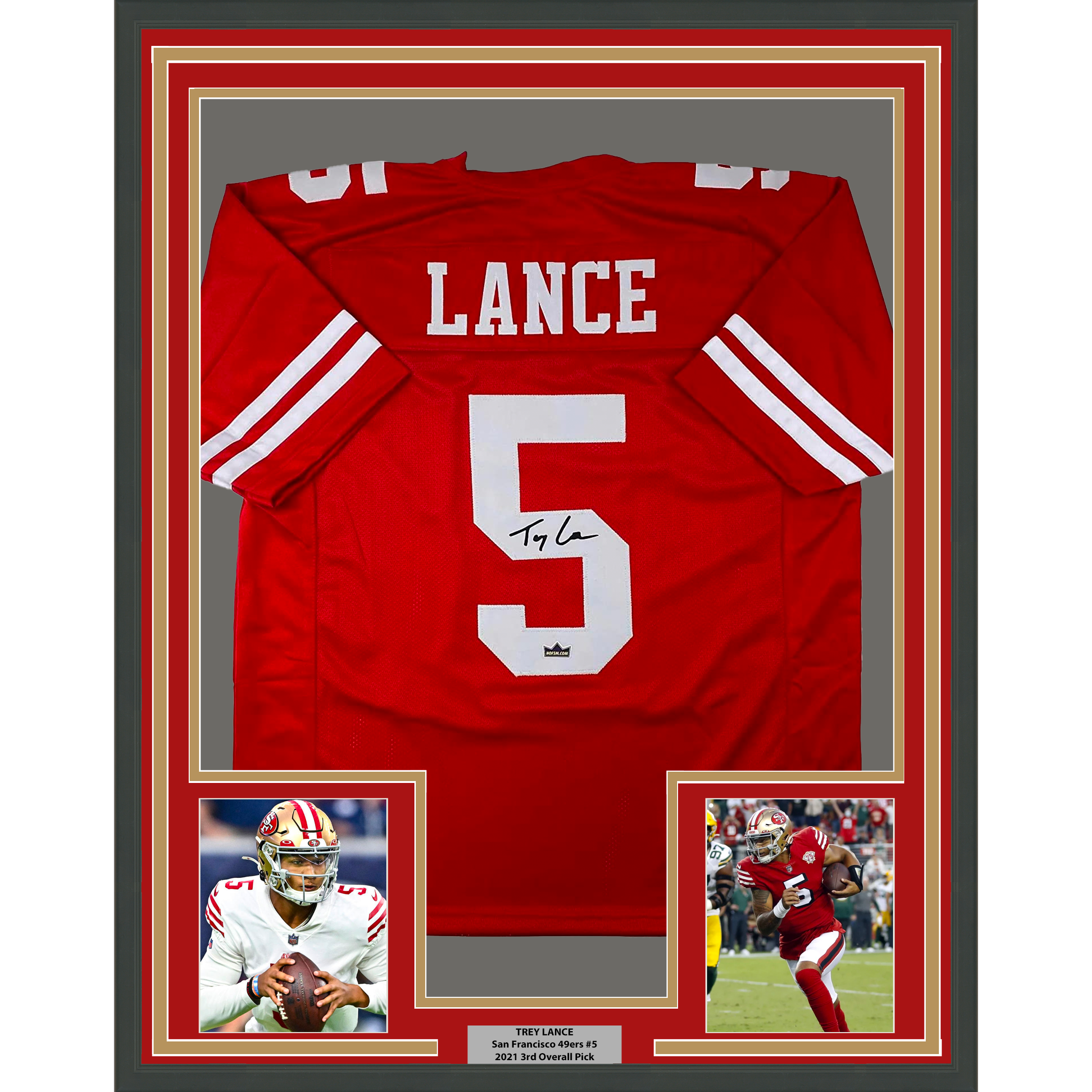 Framed Facsimile Autographed Trey Lance 35x39 San Francisco Red Reprint Laser Auto Football Jersey