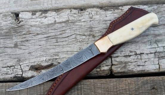 Trout Fillet Knife – 6.5" Damascus Steel with Bone Handle