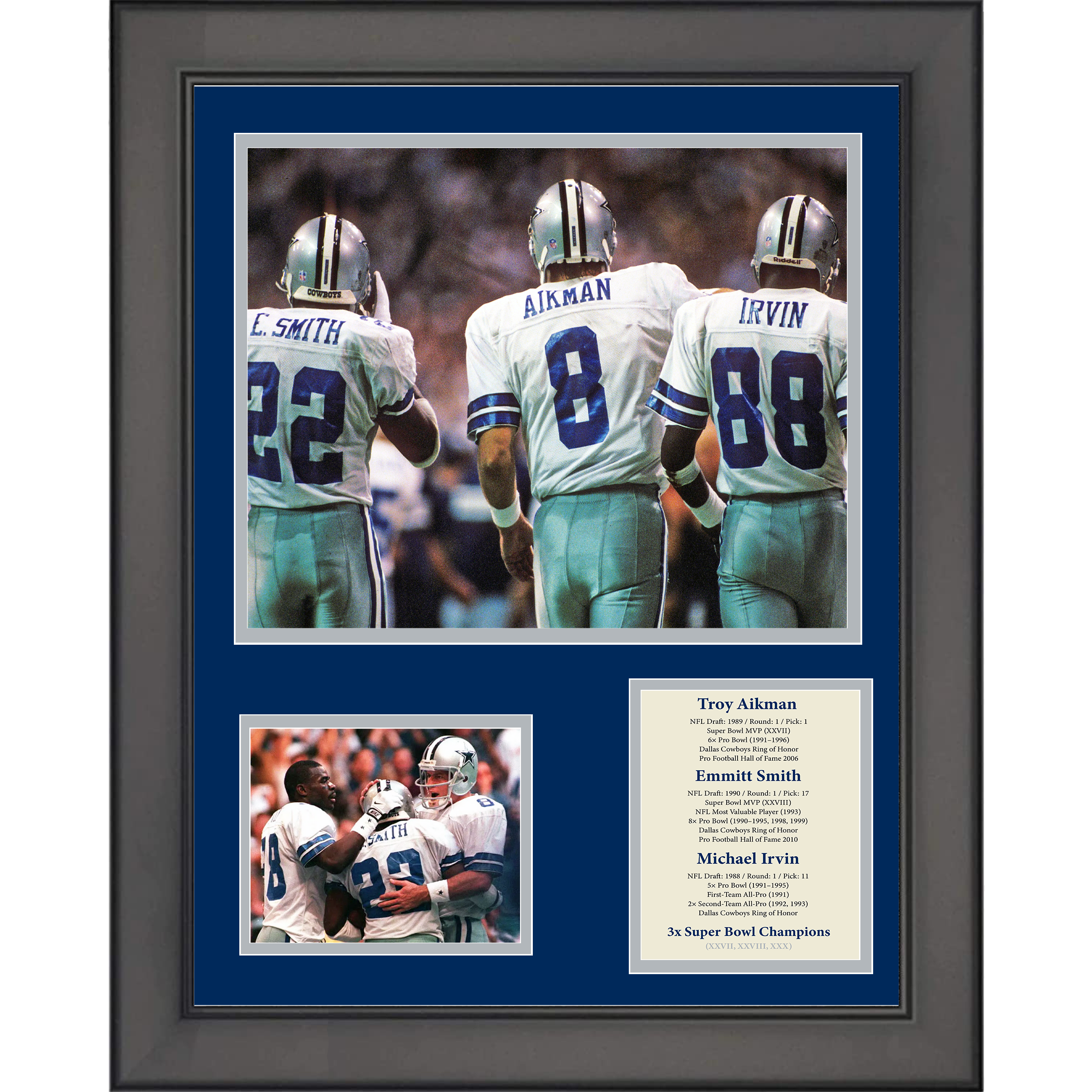 Framed Troy Aikman Emmitt Smith Michael Irvin Dallas Cowboys Big 3 11"x14" Football Three Photo Collage