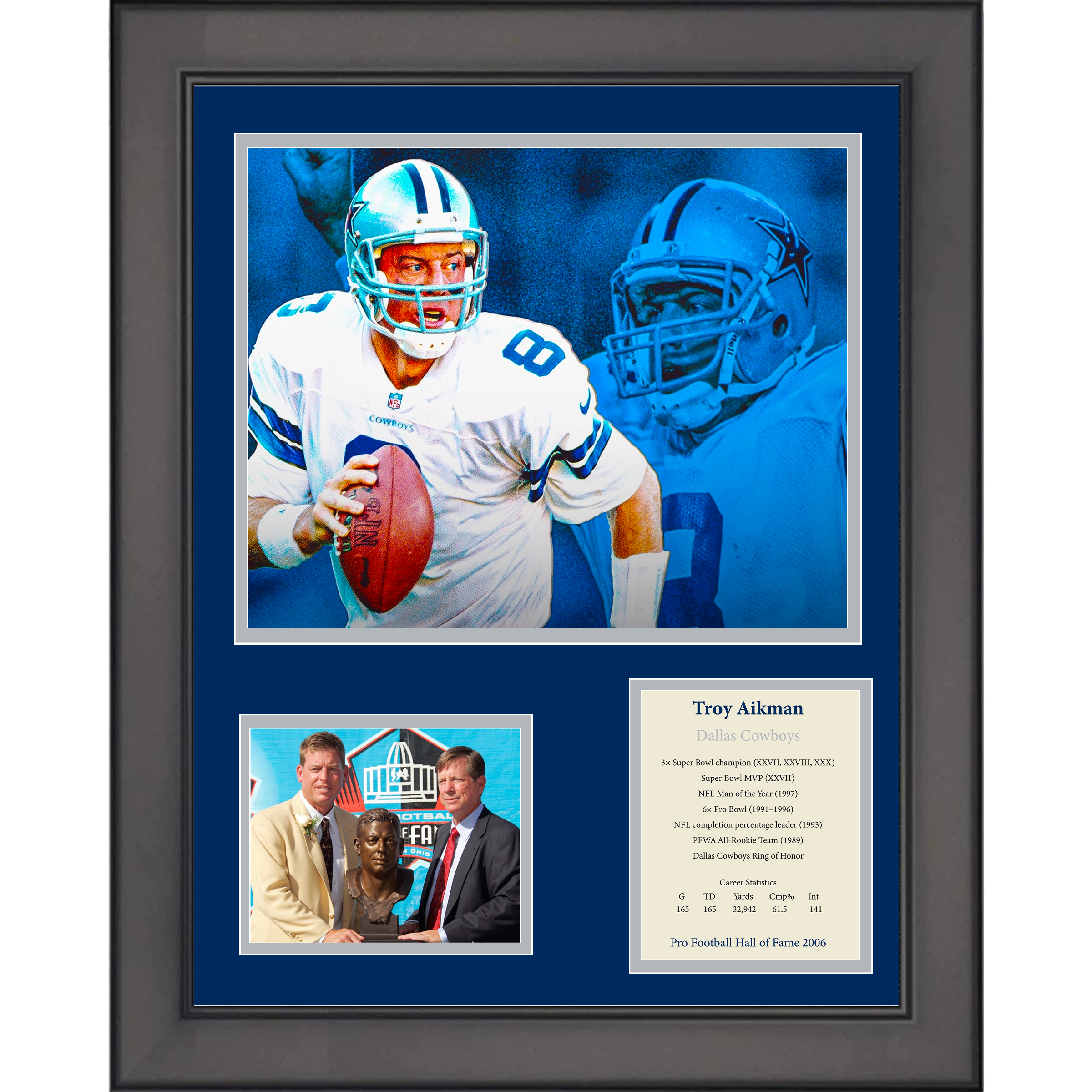 Framed Troy Aikman Hall of Fame Dallas Cowboys 11"x14" Football Three Photo Collage