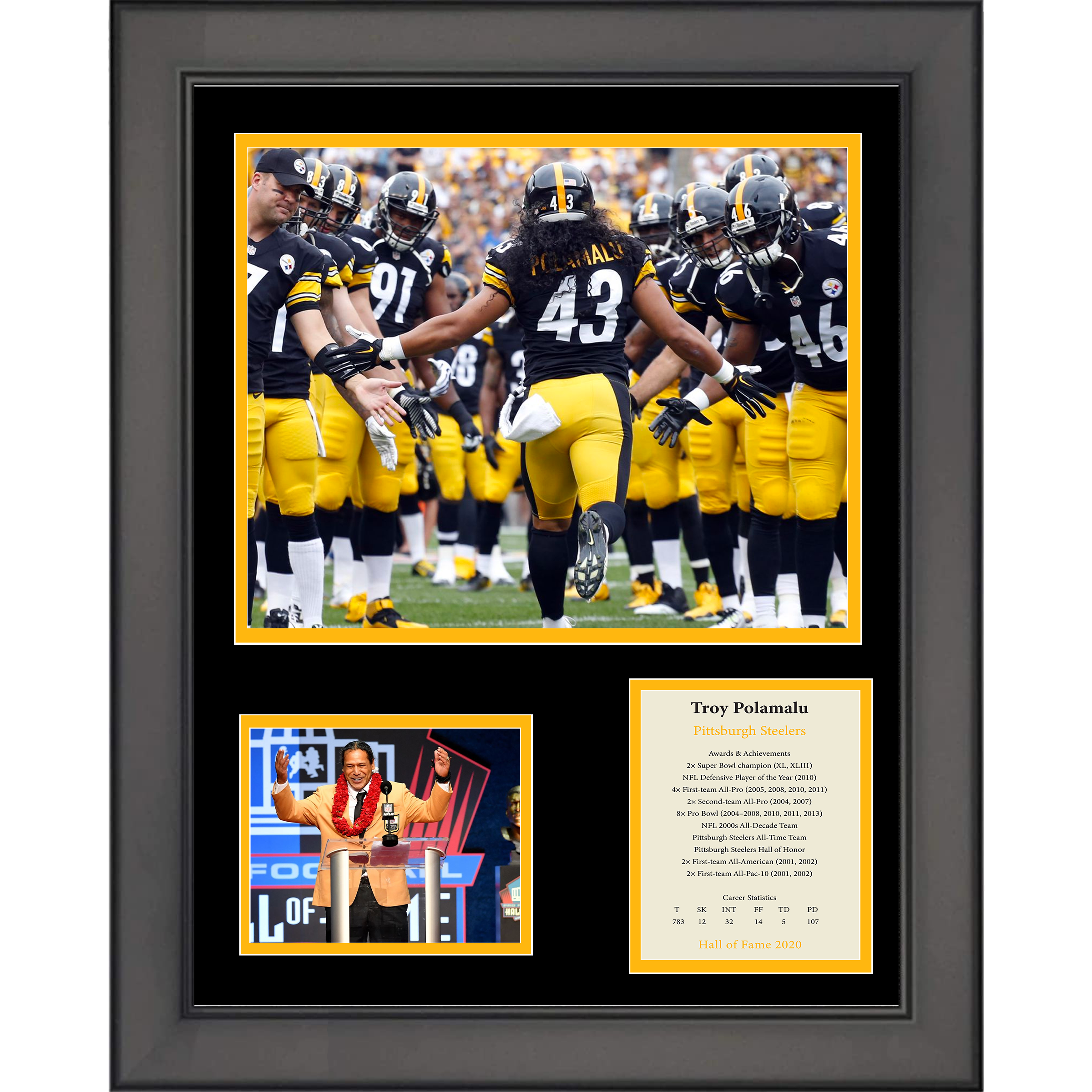 Framed Troy Polamalu Hall of Fame Pittsburgh Steelers 11"x14" Football Three Photo Collage