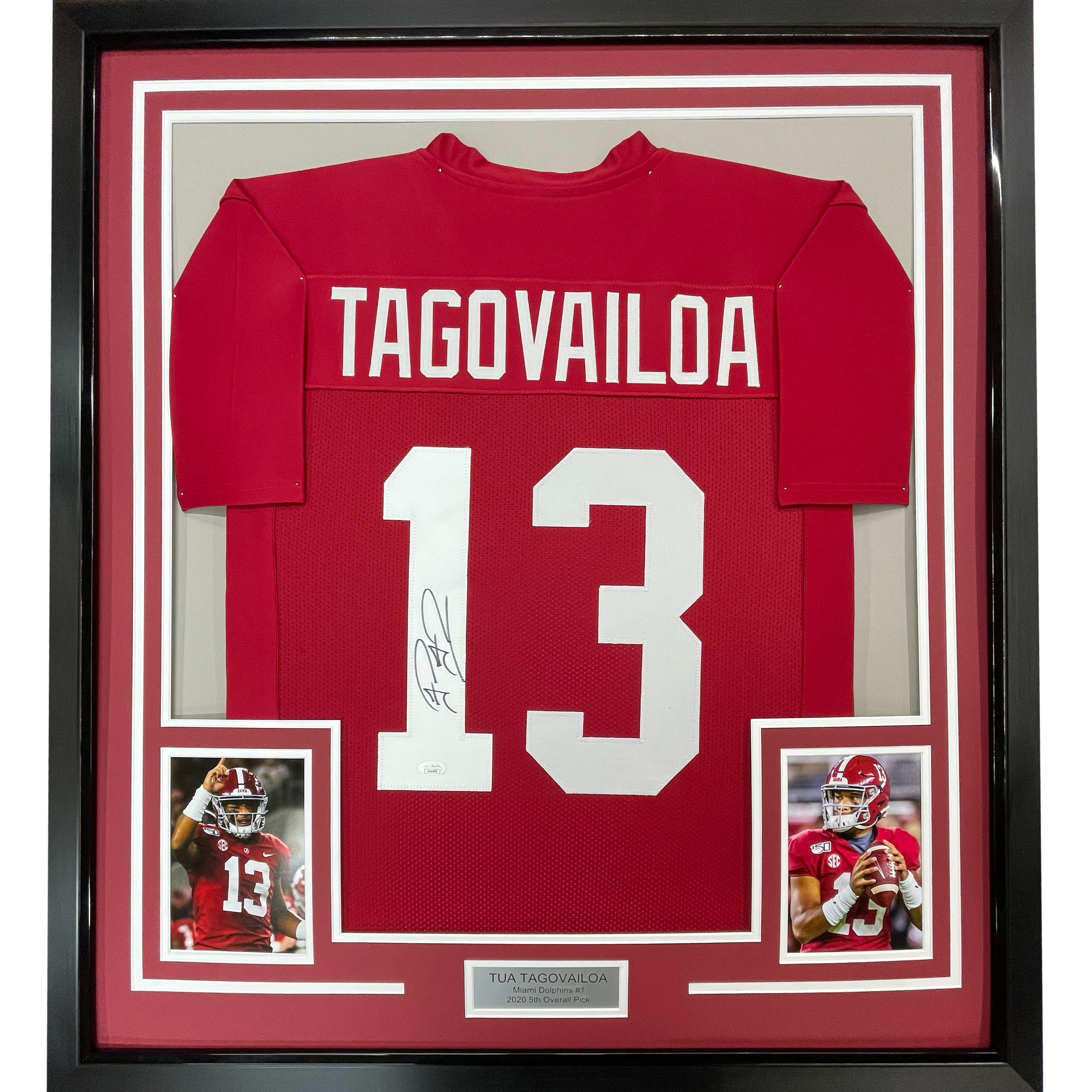 Framed Autographed/Signed Tua Tagovailoa 35x39 Alabama Red College Football Jersey Beckett BAS COA