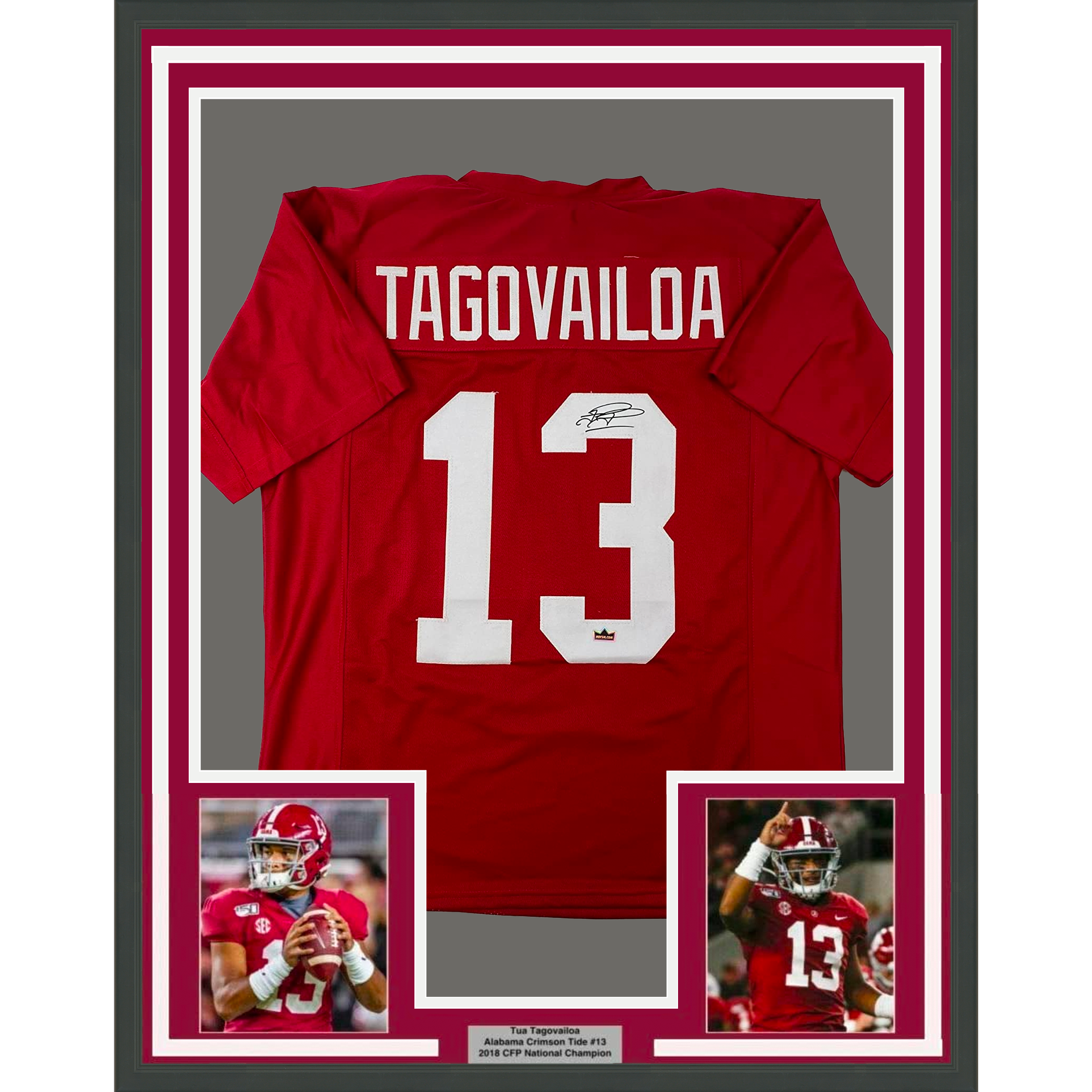 Framed Facsimile Autographed Tua Tagovailoa 35x39 Alabama Red Reprint Laser Auto College Football Jersey