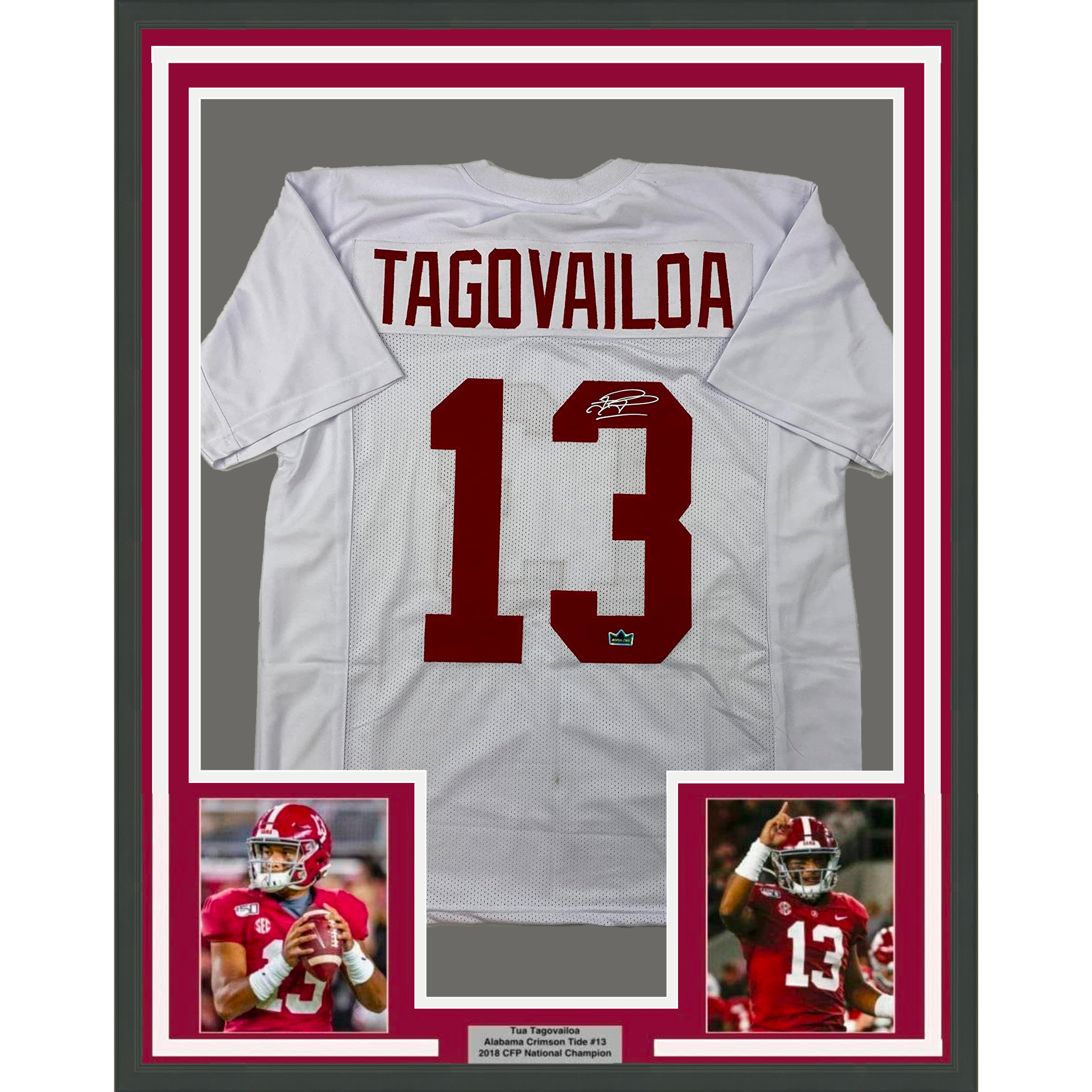 Framed Facsimile Autographed Tua Tagovailoa 35x39 Alabama White Reprint Laser Auto College Football Jersey