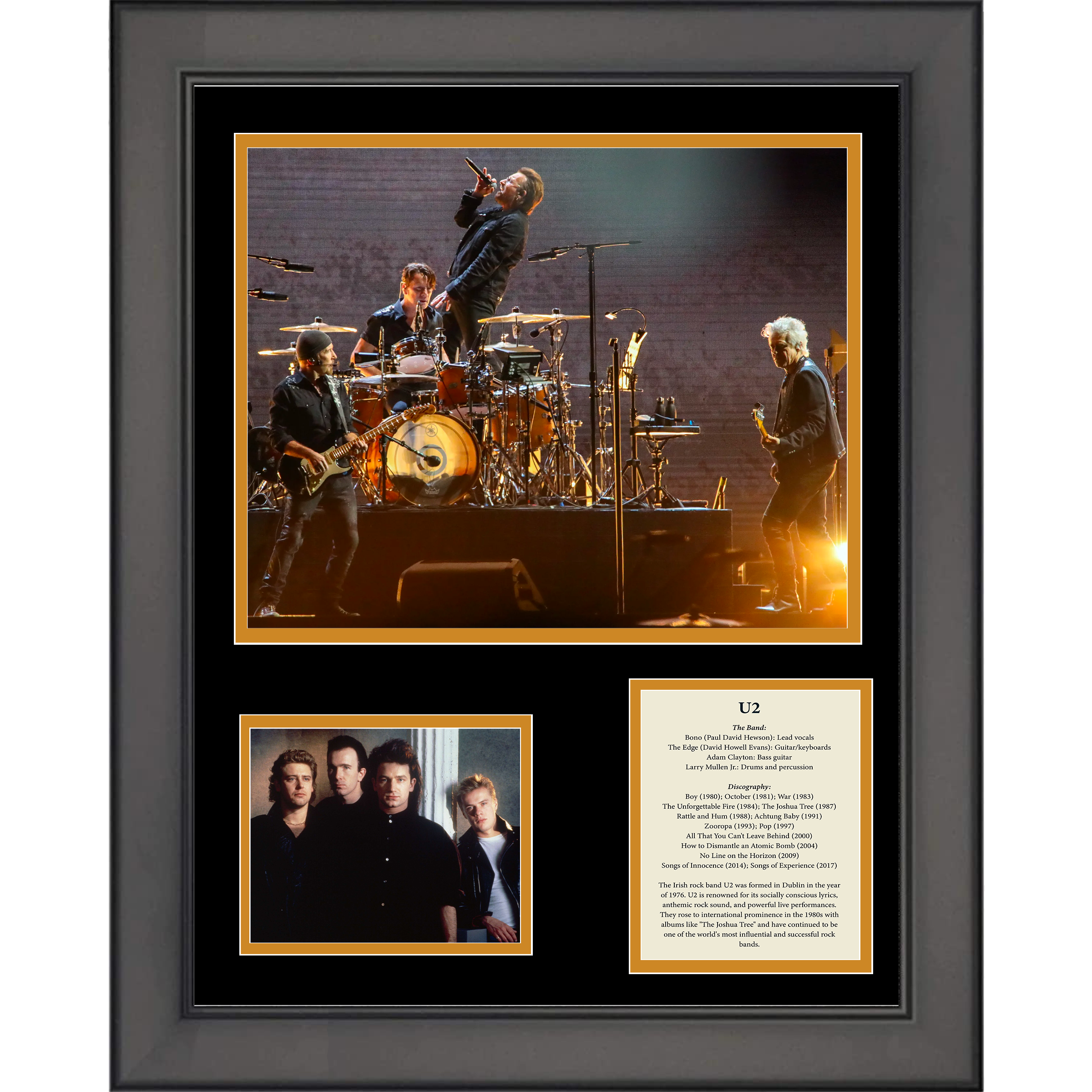 Framed U2 Band Members & Discography 11"x14" Music Three Photo Collage