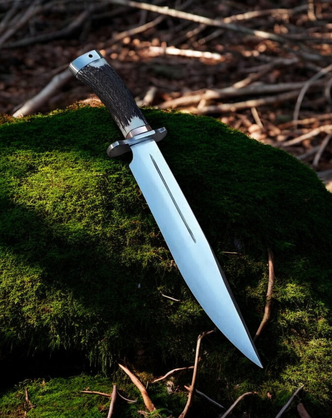 18 inch Bowie Knife With Sheath – D2 Steel Blade & Stag Horn Handle