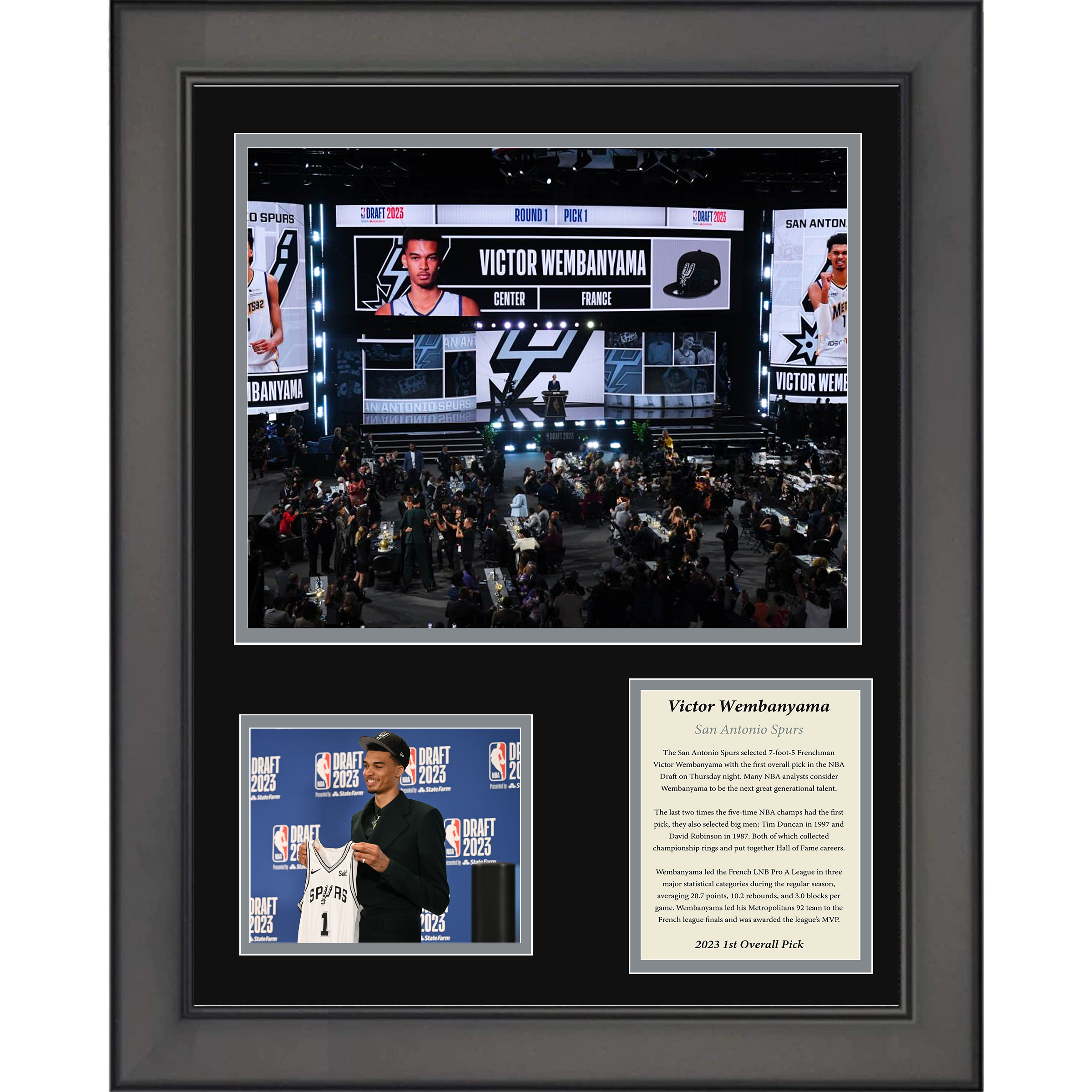 Framed Victor Wembanyama 2023 1st Overall Pick San Antonio Spurs Basketball 11"x14" Three Photo Collage