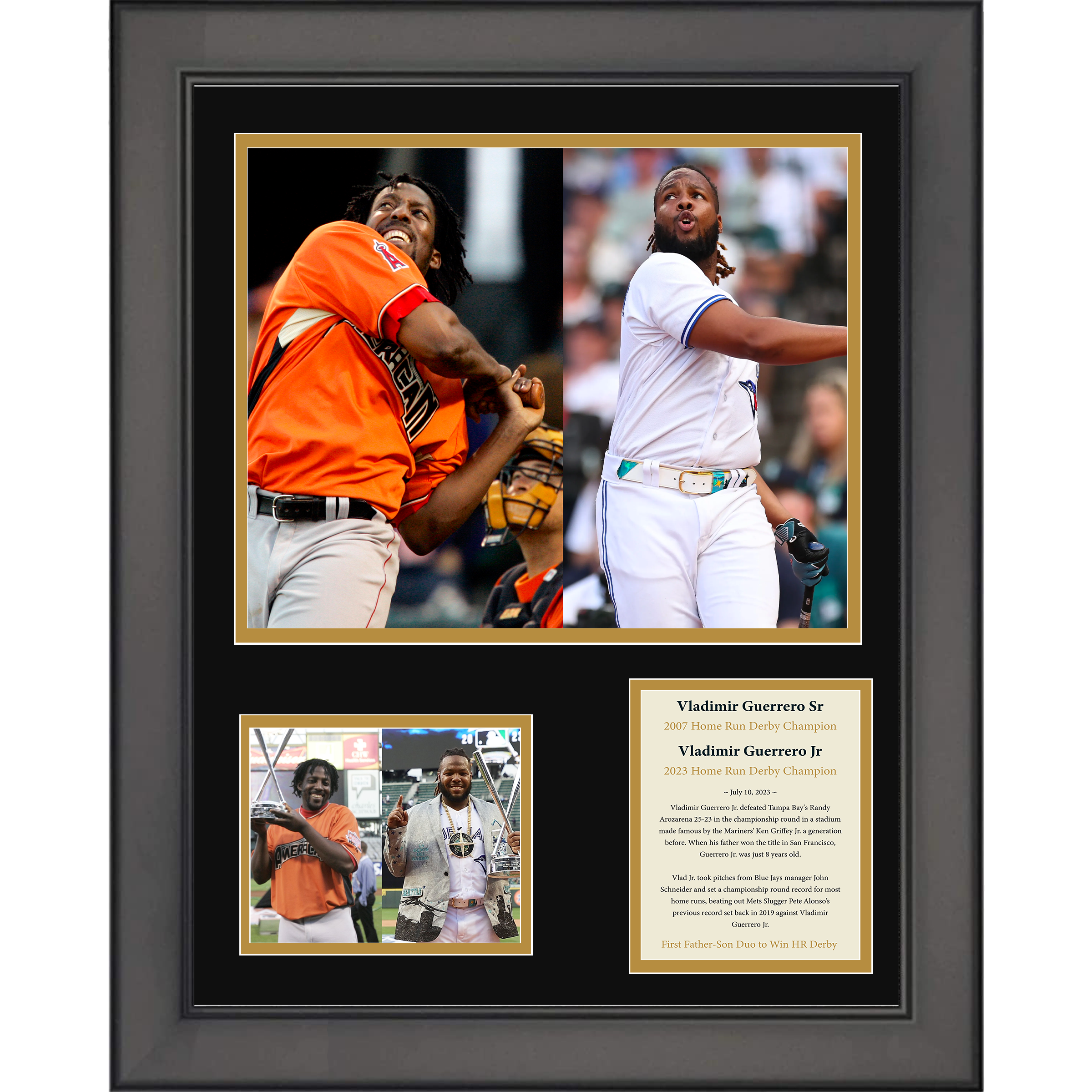 Framed Vladimir Guerrero Jr & Sr First Father-Son Home Run Derby Champions Baseball 11"x14" Three Photo Collage