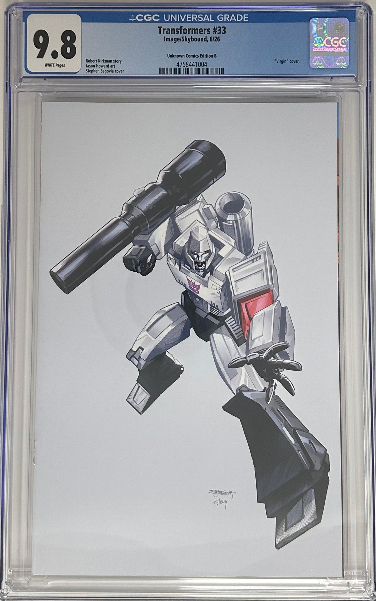TRANSFORMERS #33 CGC 9.8 BLUE LABEL STEPHEN SEGOVIA EXCLUSIVE WHITE VIRGIN VAR [IN STOCK]