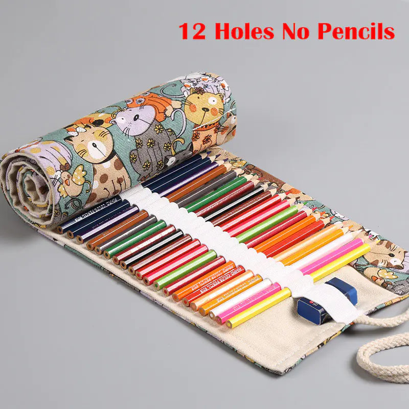 Handmade Canvas Pencil Roll for Art Supplies (Various Sizes)