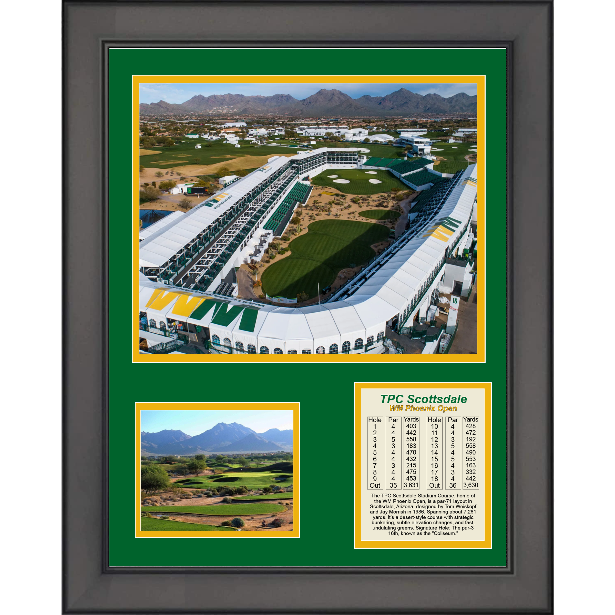 Framed TPC Scottsdale Waste Management WM Phoenix Open Course 16th Hole Coliseum PGA Tour Golf 11"x14" Three Photo Collage