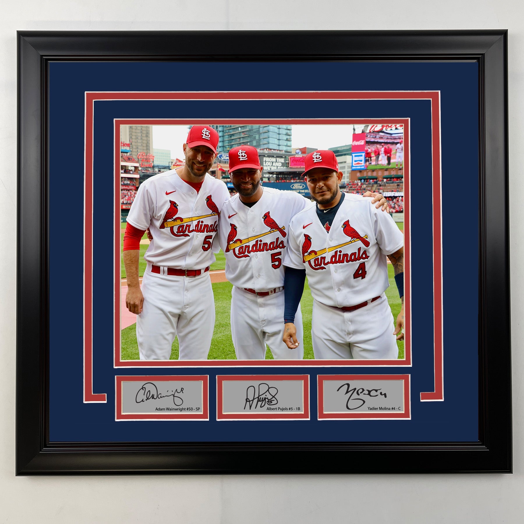 Framed Adam Wainwright, Albert Pujols and Yadier Molina Facsimile Laser Engraved Signatures St.Louis Cardinals 19x21 Baseball Photo