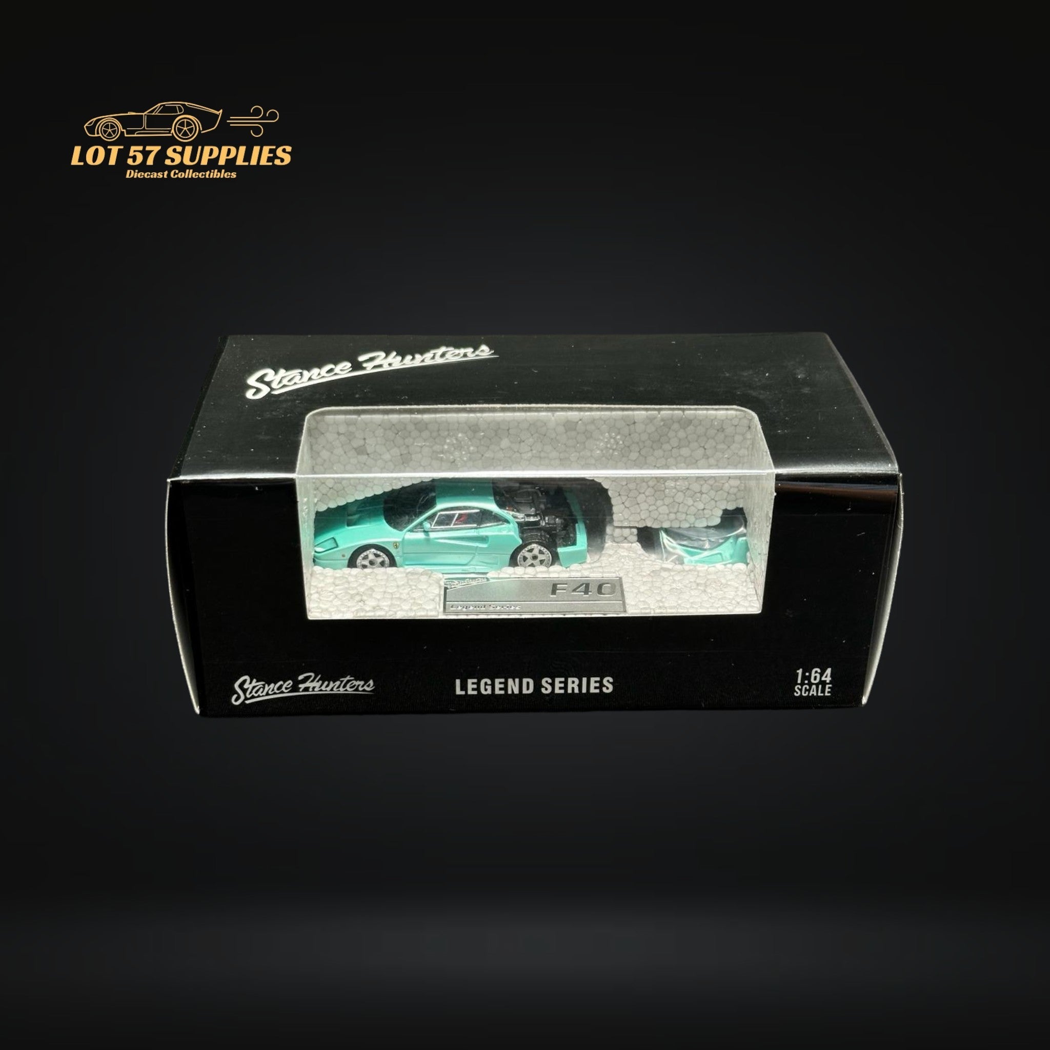 Stance Hunters Ferrari F40 LM Light Aqua Green With Removable Rear Engine Cover 1:64