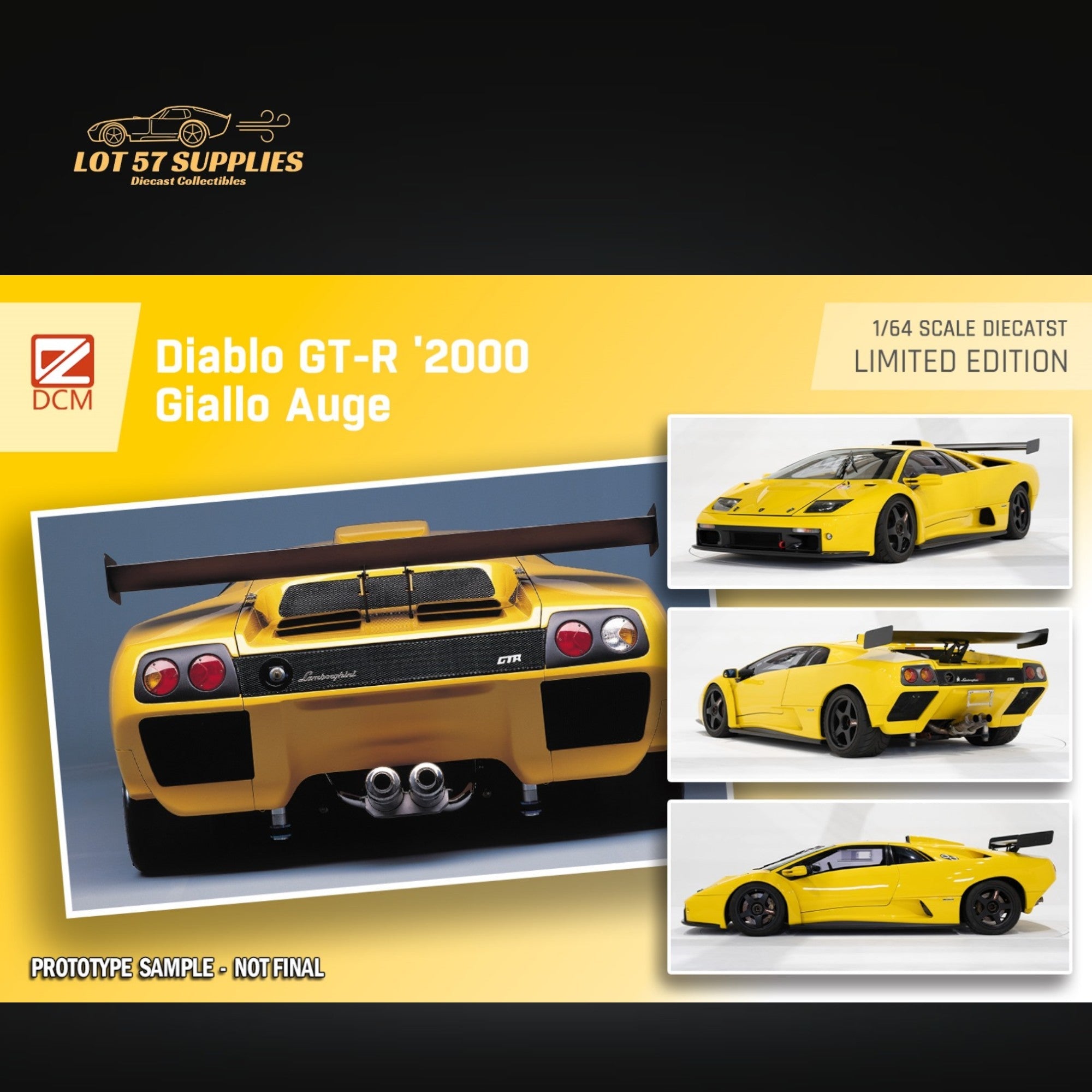 (Pre-Order) DCM Lamborghini Diablo GT-R Yellow Diecast Model 1:64 Limited to 500 Pcs