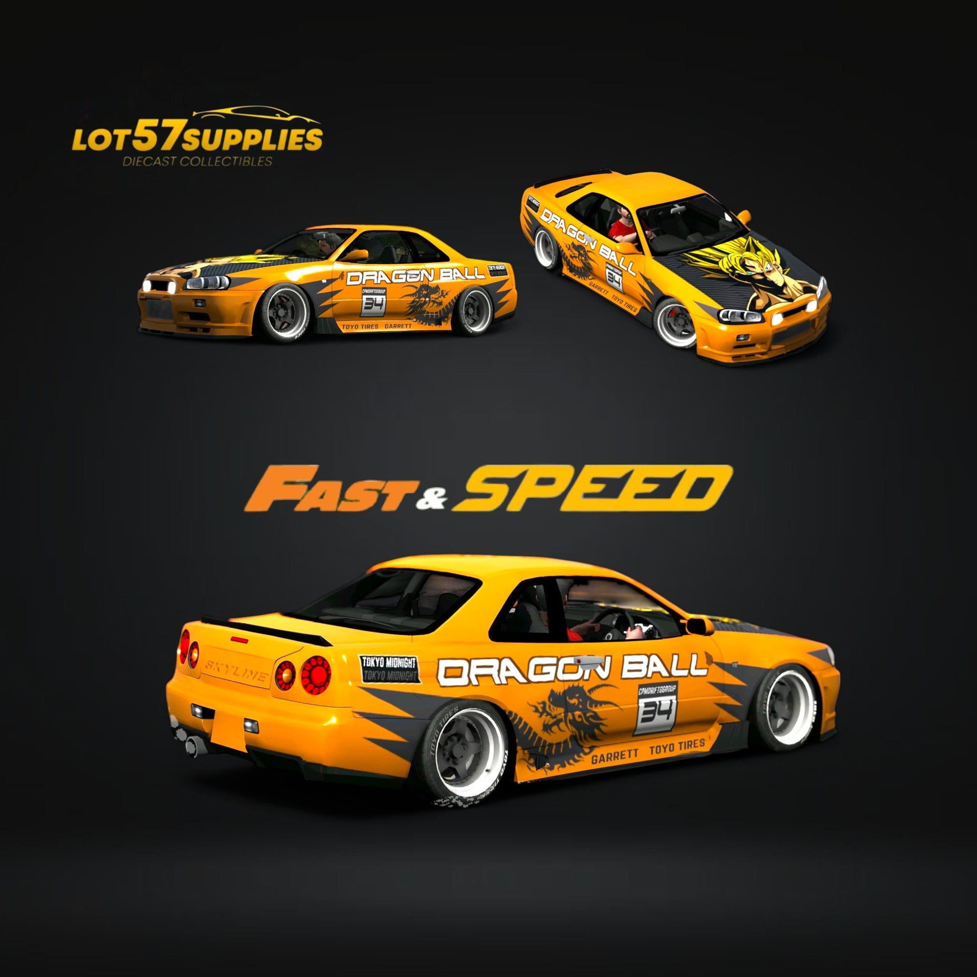 (Pre-Order) Fast Speed Skyline R34 GT-R - Orange 1:64