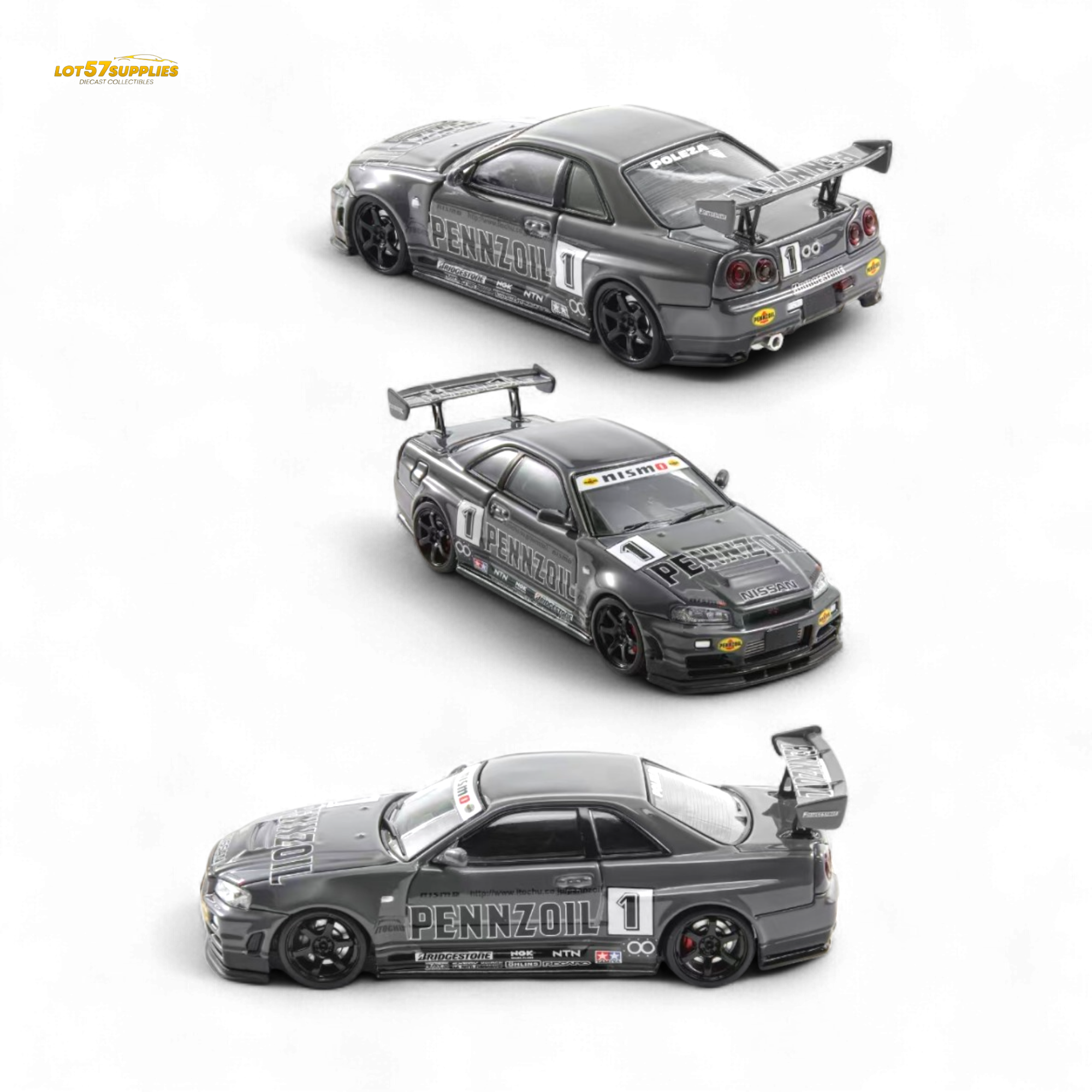 Fast Speed FS 1:64 Skyline GT-R R34 Nismo Z-Tune Pennzoil #1 – Grey (Foshan AIT Exhibition Edition)