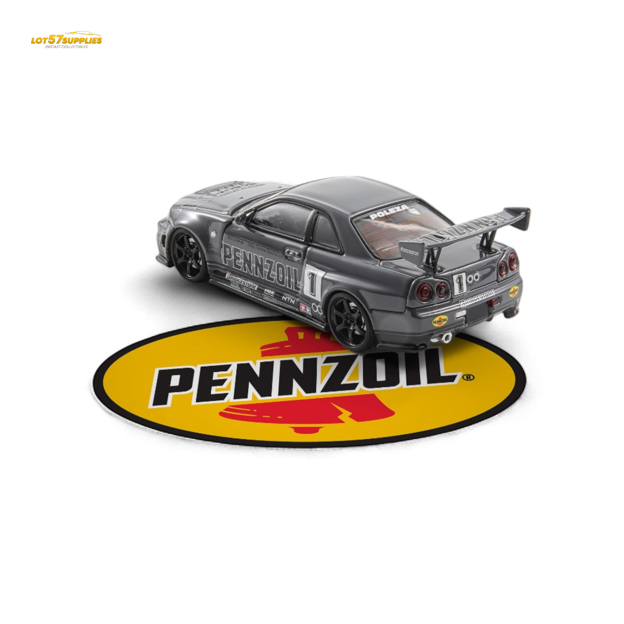Fast Speed FS 1:64 Skyline GT-R R34 Nismo Z-Tune Pennzoil #1 – Grey (Foshan AIT Exhibition Edition)