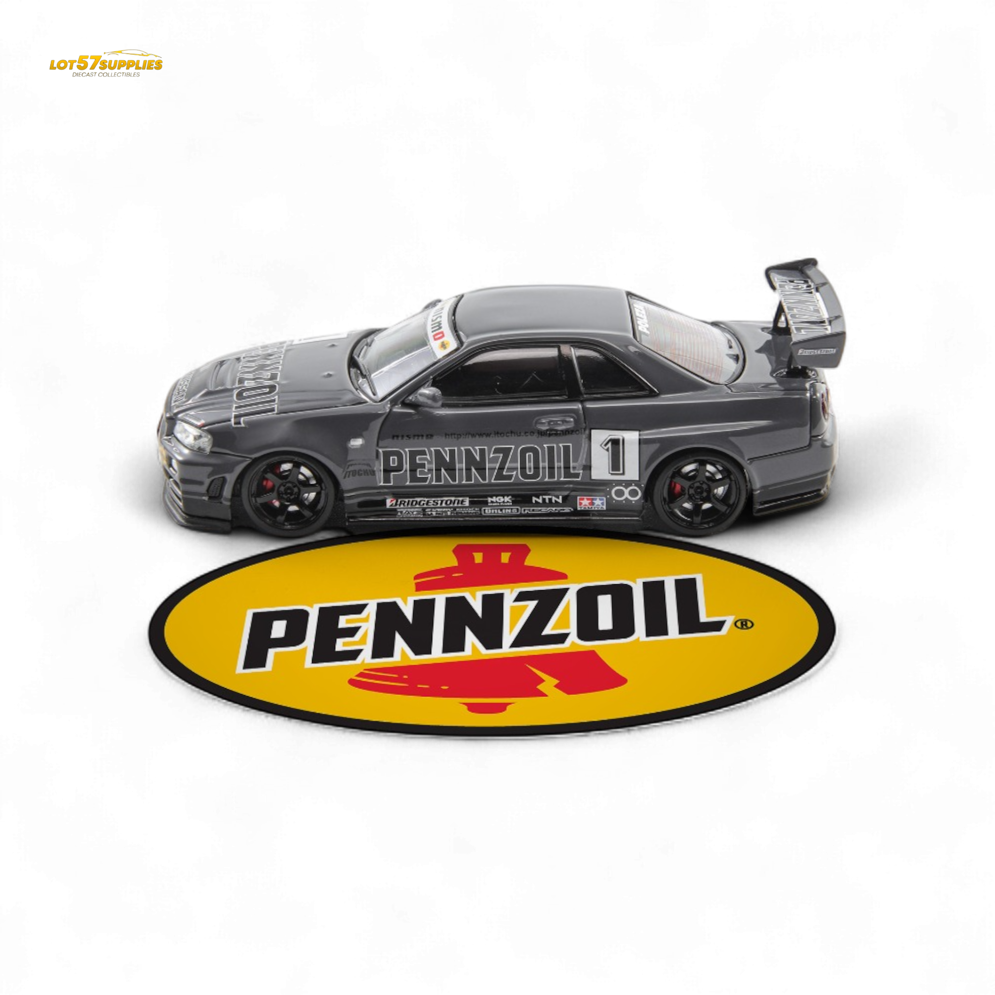 Fast Speed FS 1:64 Skyline GT-R R34 Nismo Z-Tune Pennzoil #1 – Grey (Foshan AIT Exhibition Edition)