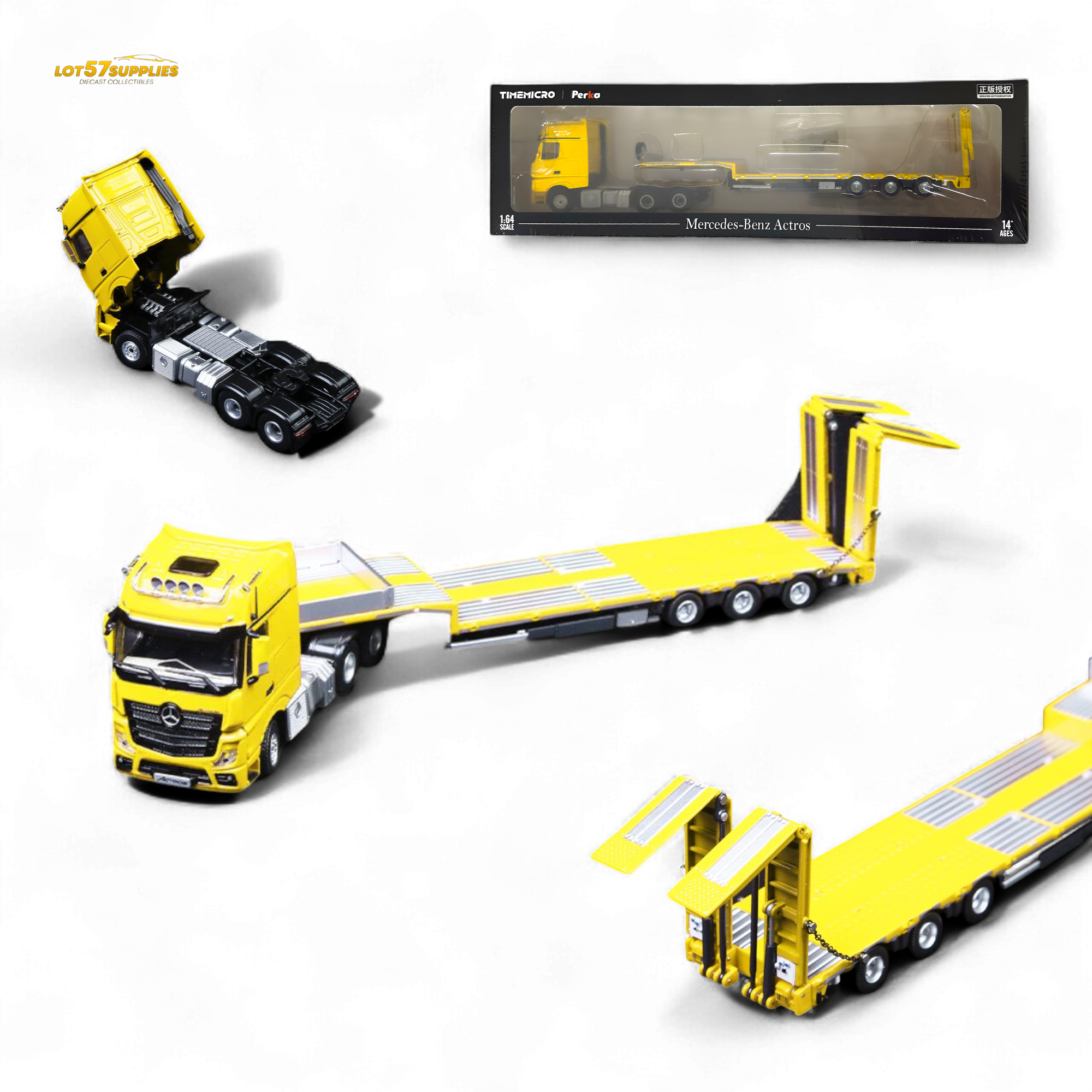 TimeMicro & Perka BENZ FLATBED TRANSPORT VEHICLE - Yellow 1/64