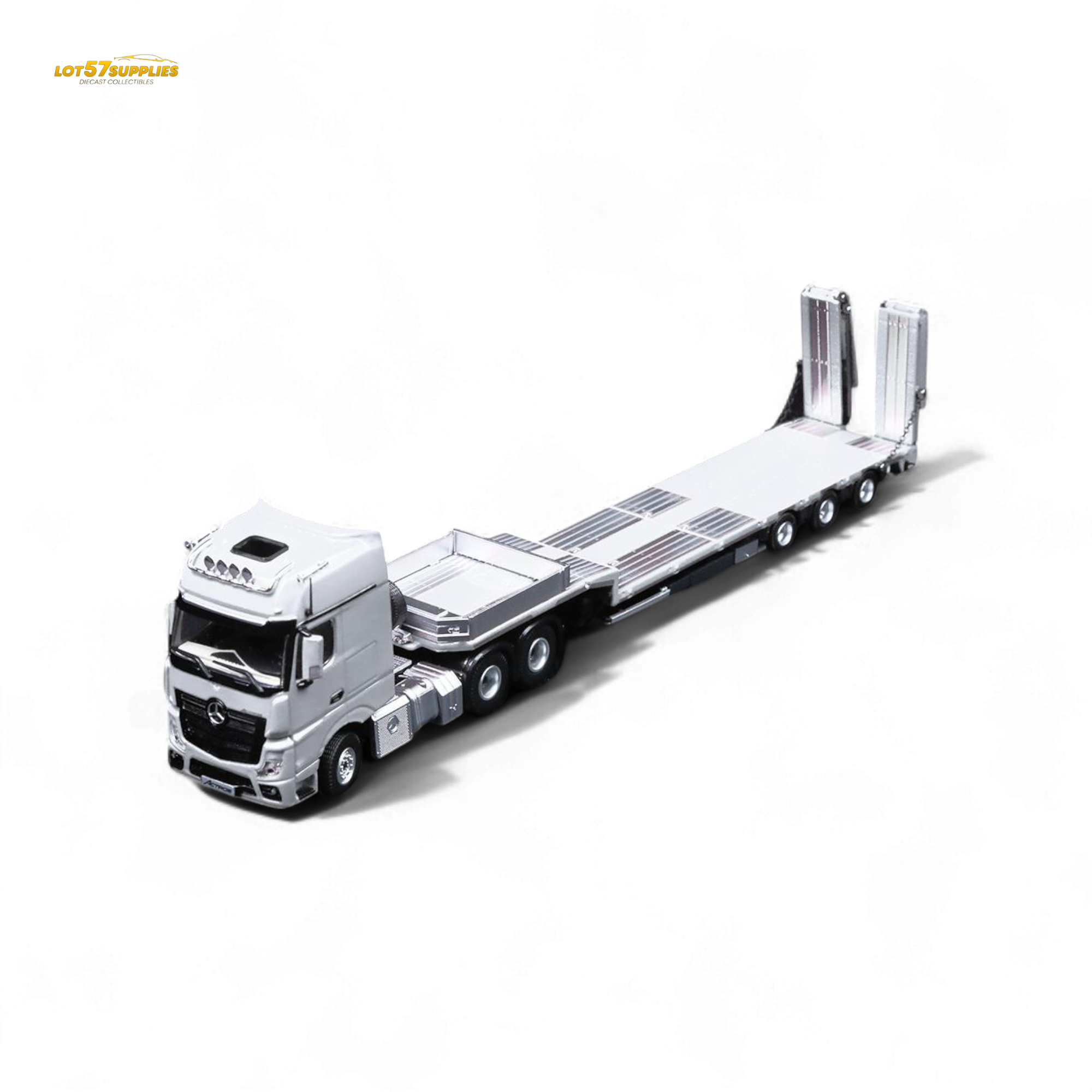 (Pre-Order) TimeMicro & Perka BENZ FLATBED TRANSPORT VEHICLE - White 1/64