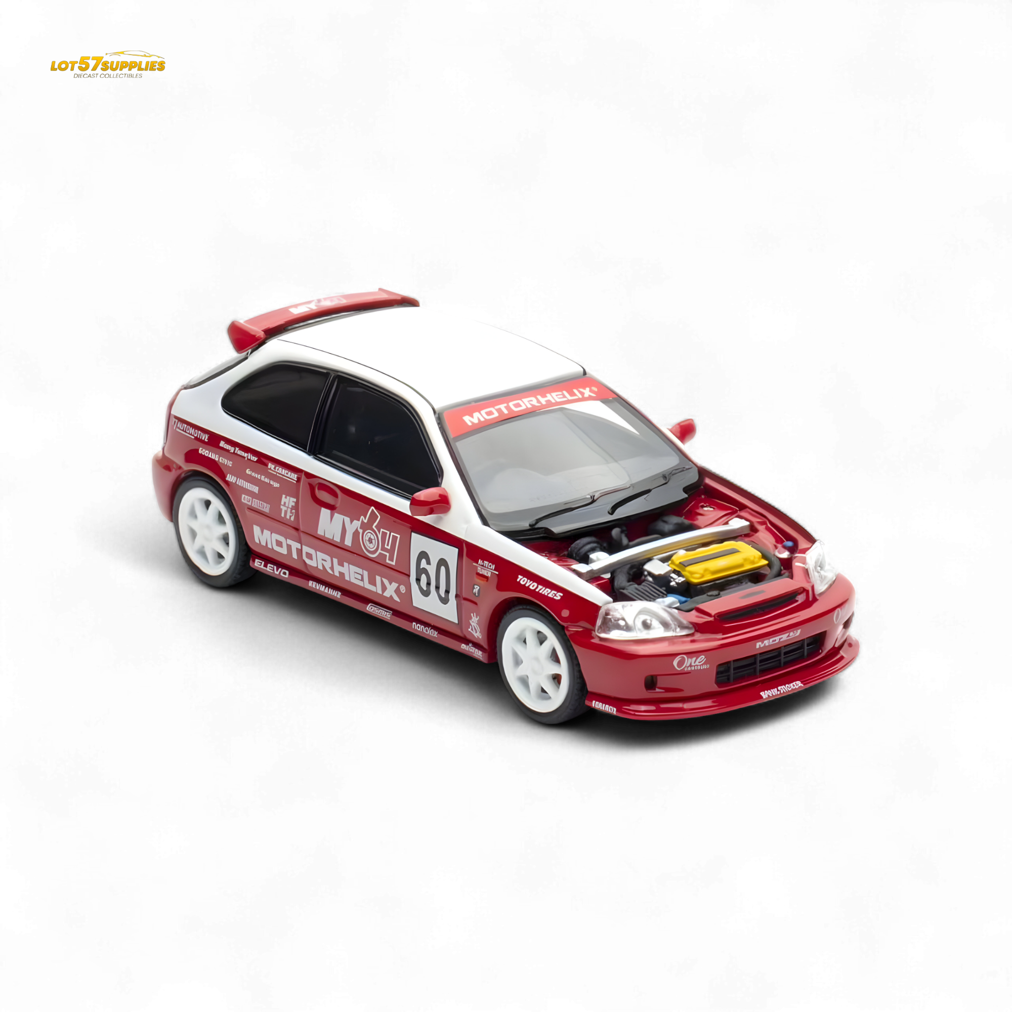 Motorhelix Honda Civic EK9 Malaysia Limited Edition - White - Red 1:64