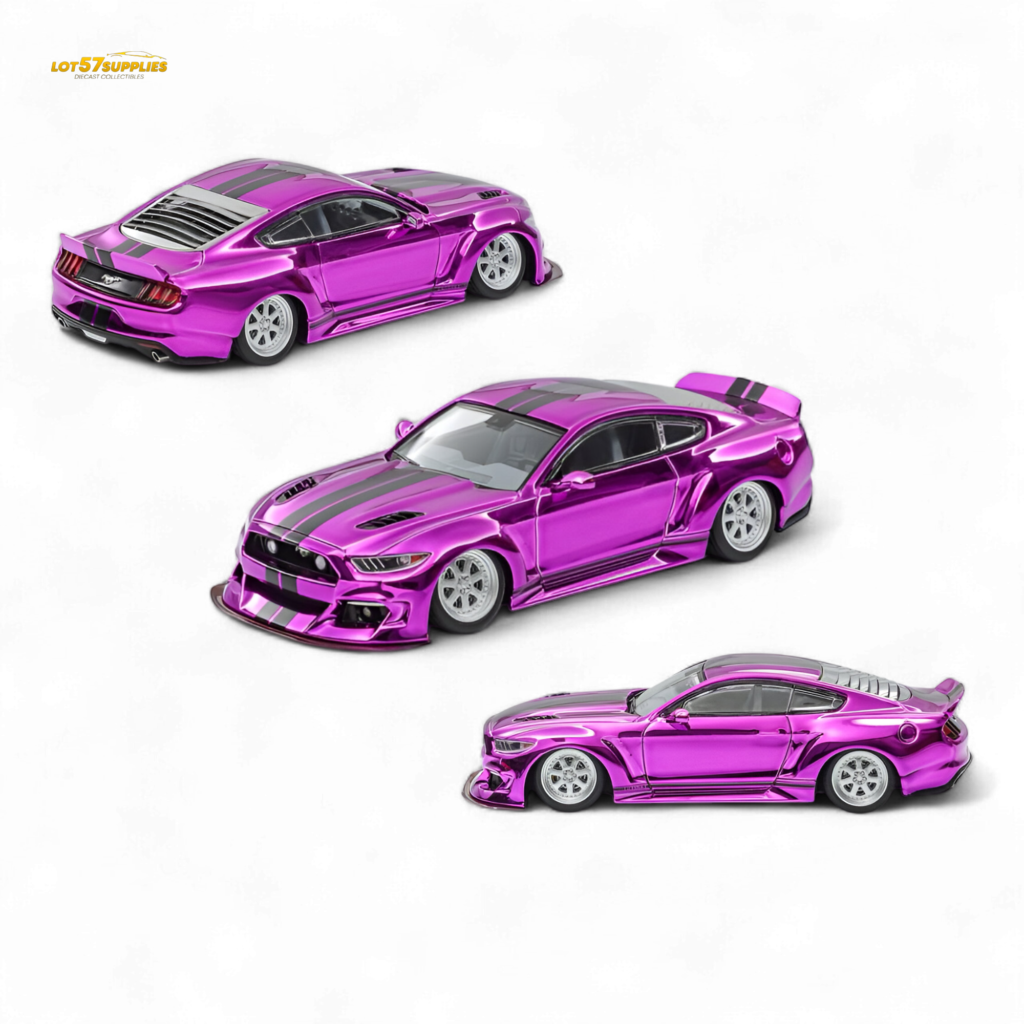 Liberty 64 Mustang Widebody Kit Chrome Purple 1:64