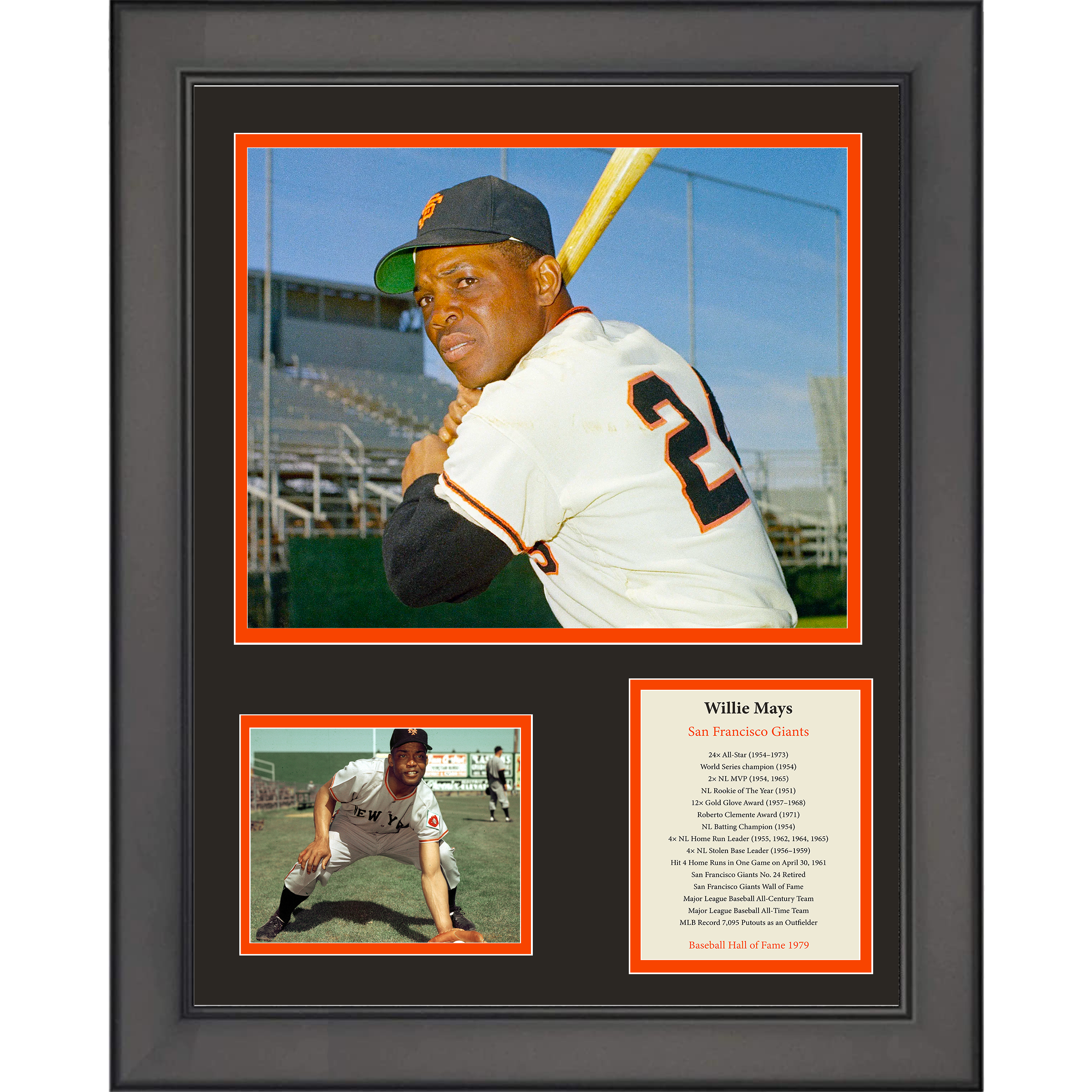 Framed Willie Mays Hall of Fame San Francisco Giants Baseball 11"x14" Three Photo Collage