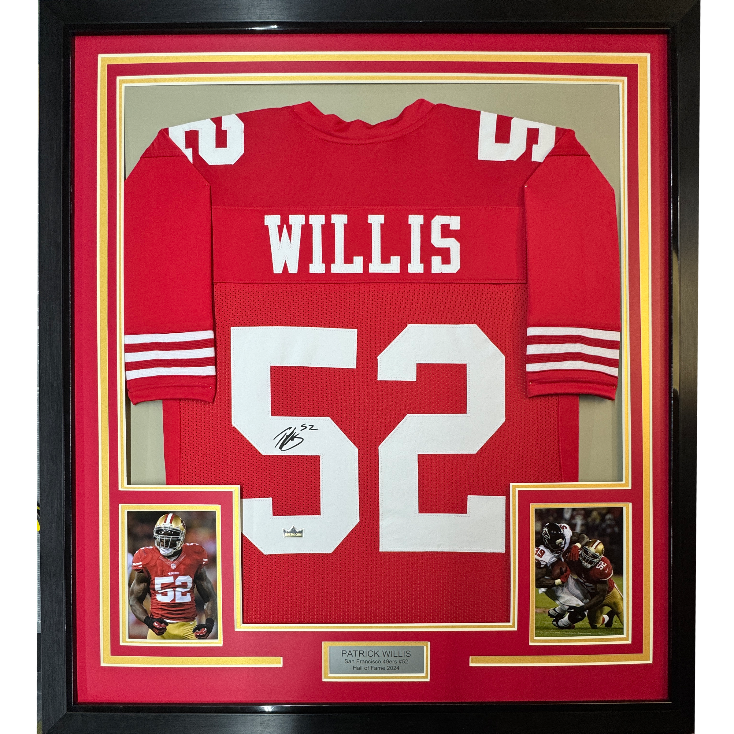 Framed Facsimile Autographed Patrick Willis 35x39 San Francisco Red Reprint Laser Auto Football Jersey