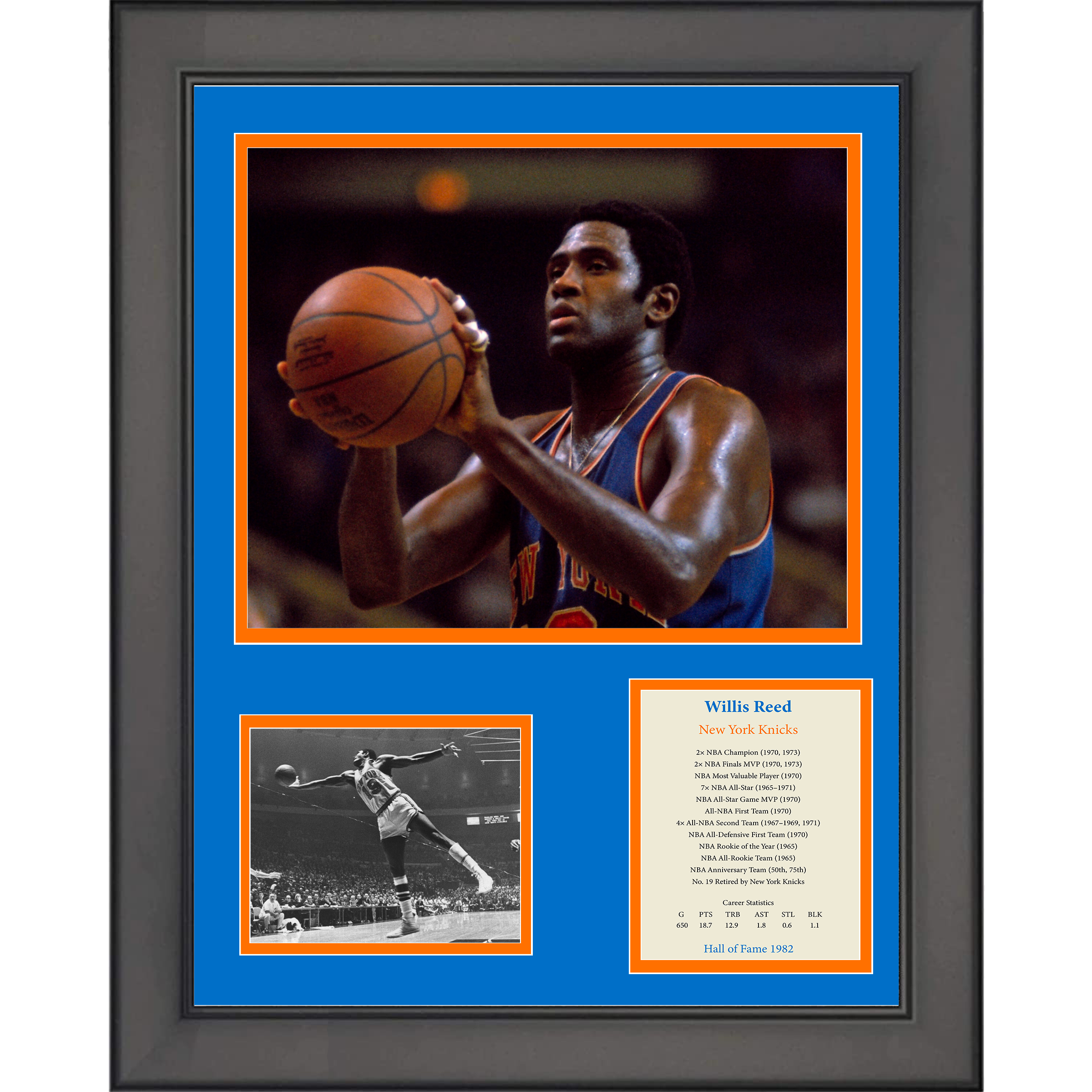 Framed Willis Reed Hall of Fame New York Knicks Basketball 11"x14" Three Photo Collage