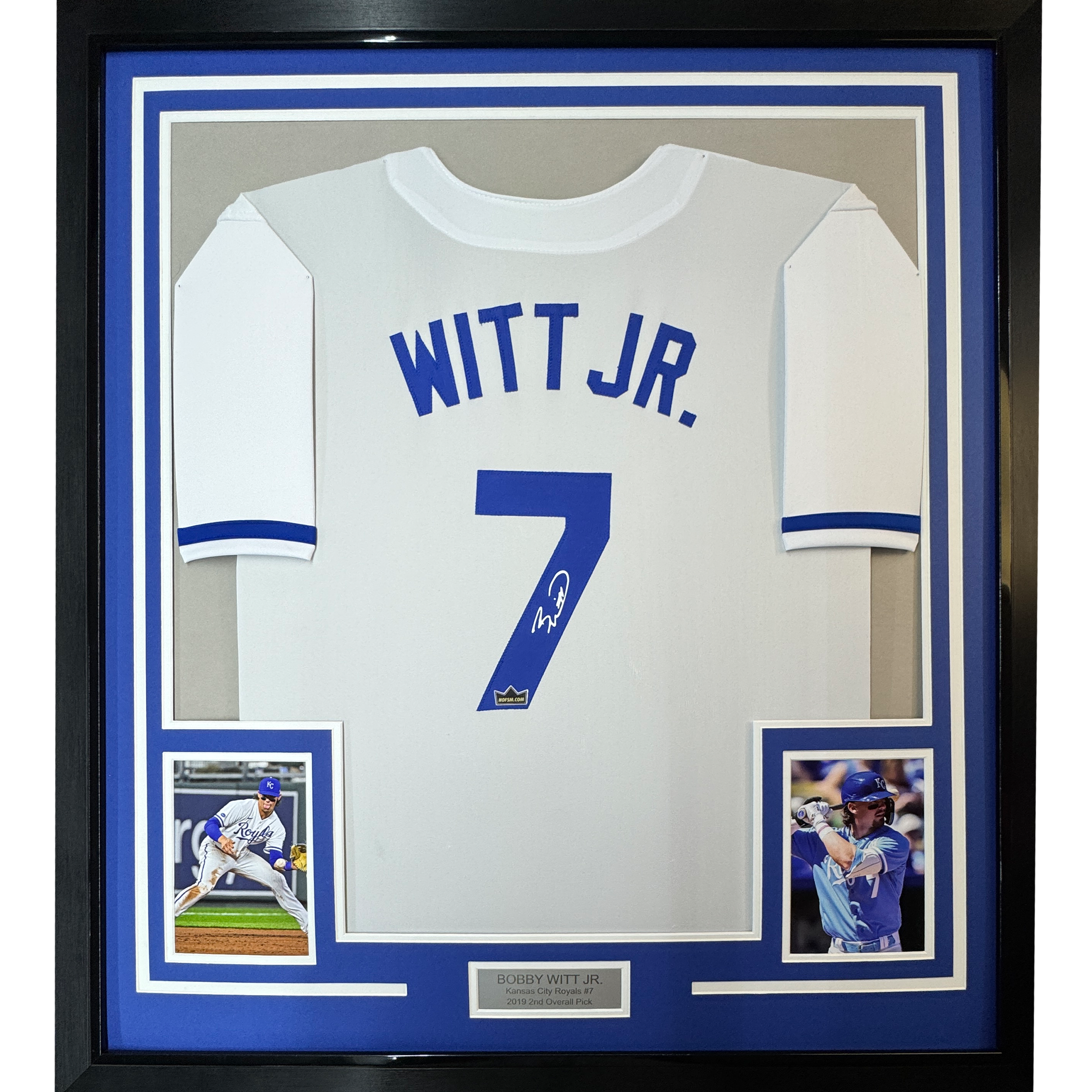 Framed Facsimile Autographed Bobby Witt Jr 35x39 Kansas City White Reprint Laser Auto Baseball Jersey