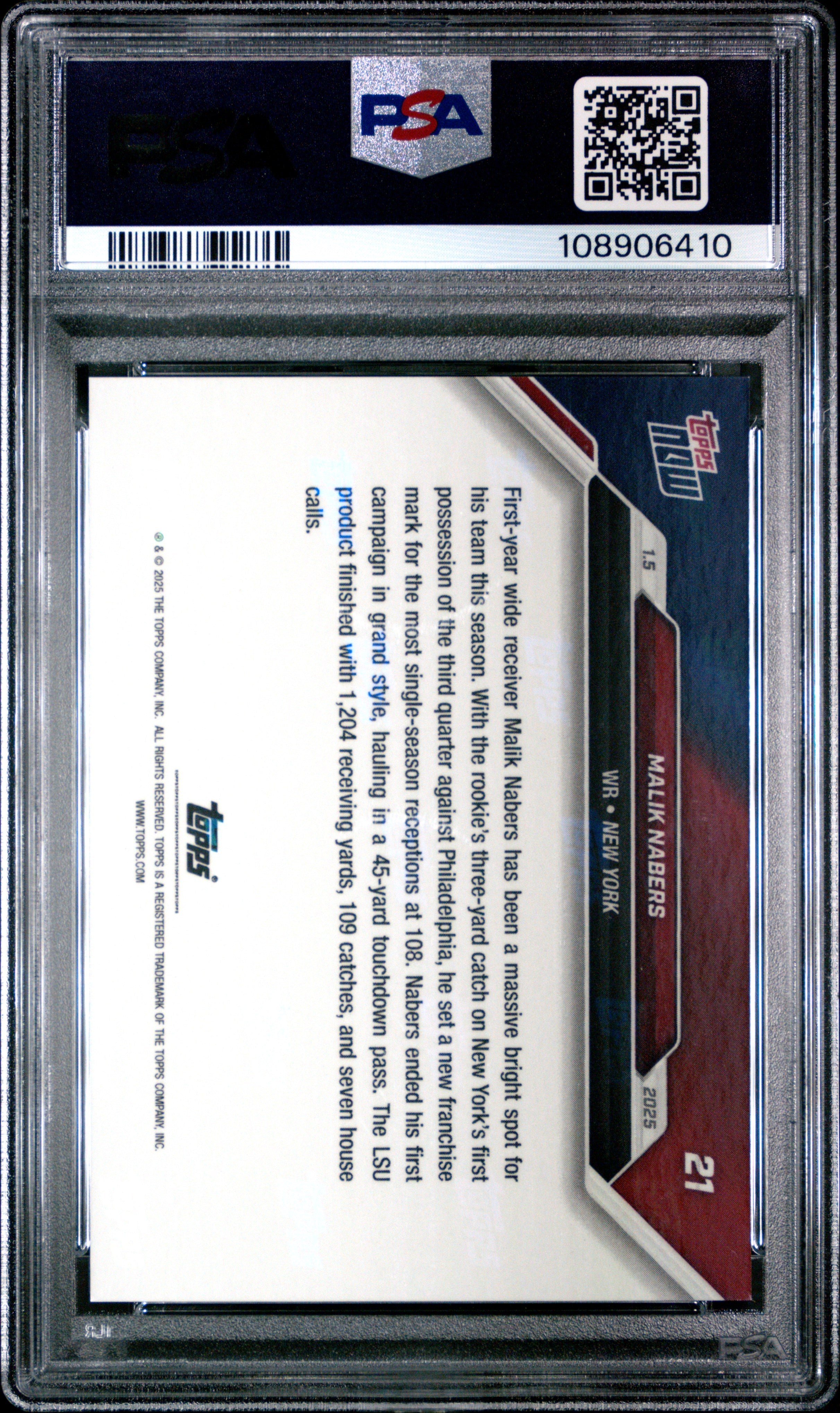 Graded 2024 Topps Now Malik Nabers #21 Rookie RC Football Card PSA 9 Mint