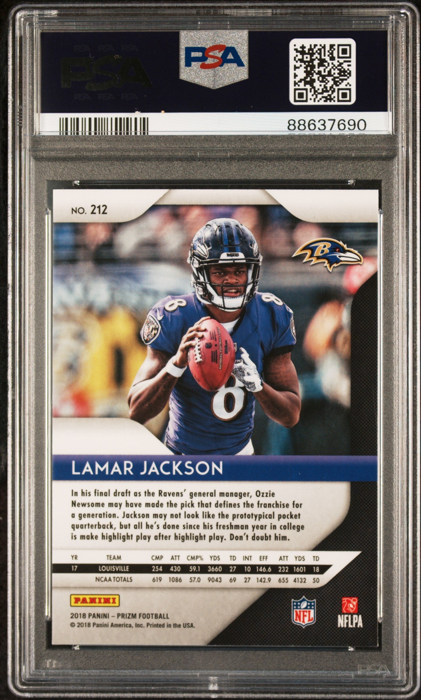 Graded 2018 Panini Prizm Lamar Jackson #212 Rookie RC Football Card PS