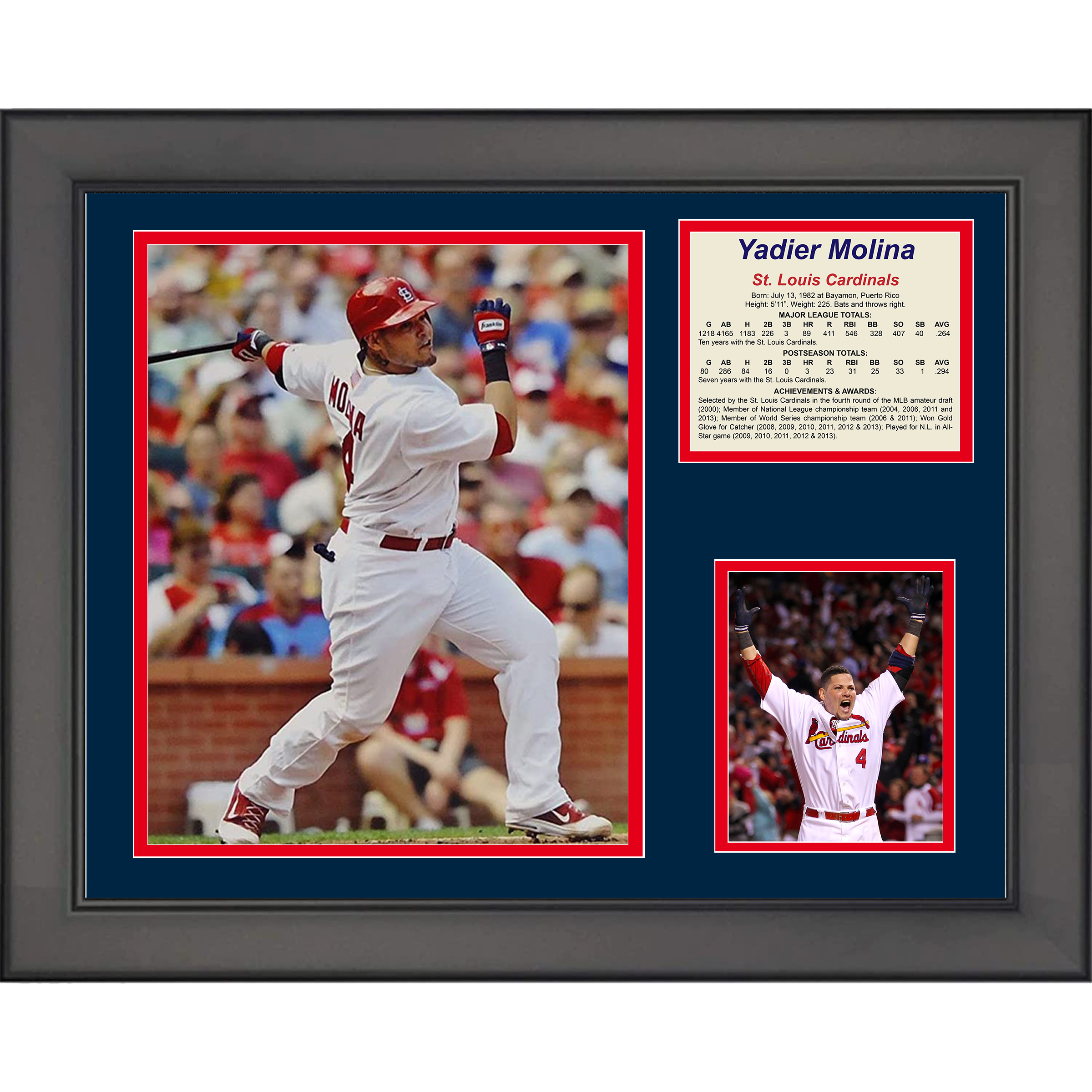 Framed Yadier Molina  St. Louis Cardinals Baseball 11"x14" Three Photo Collage #2
