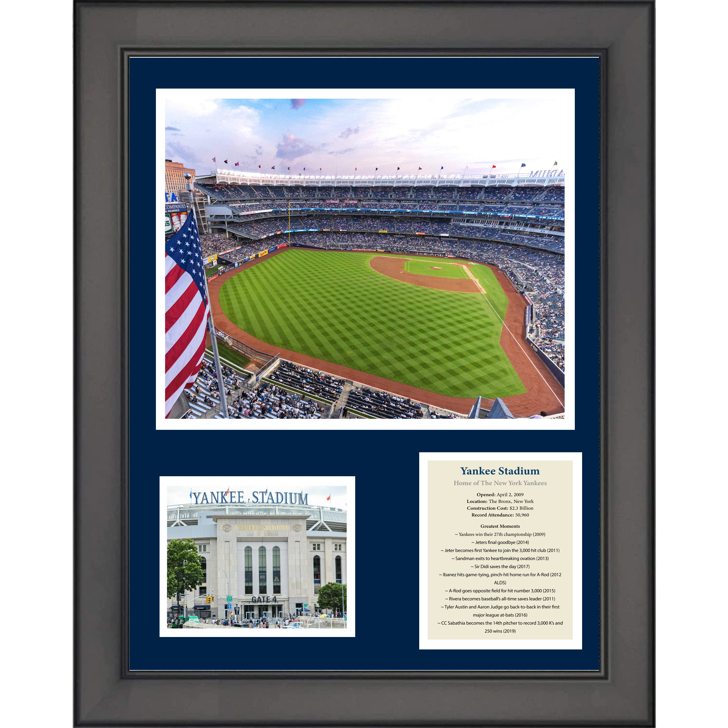 Framed (New) Yankee Stadium Greatest Moments New York Yankees Baseball 11"x14" Three Photo Collage
