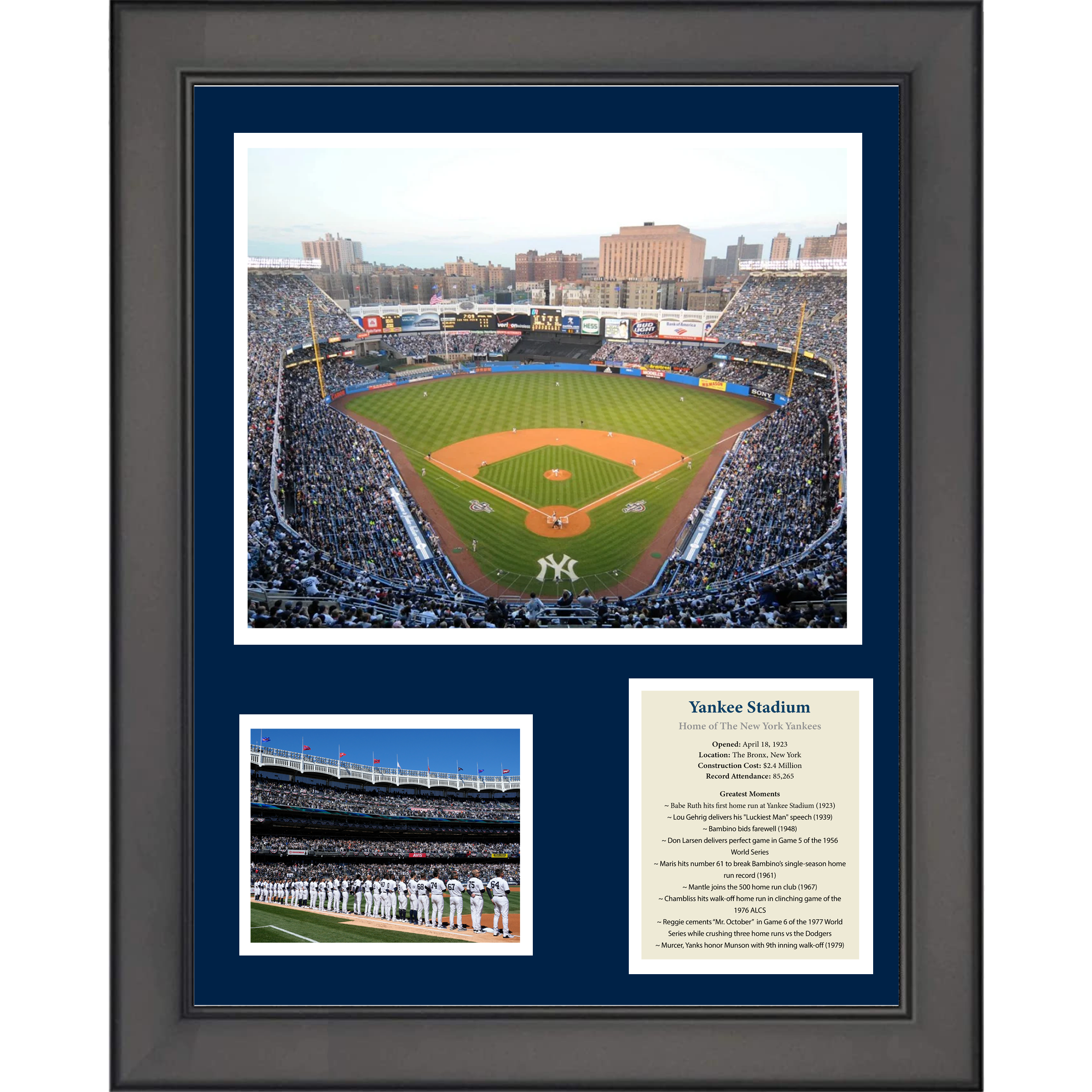 Framed (Old) Yankee Stadium Greatest Moments New York Yankees Baseball 11"x14" Three Photo Collage