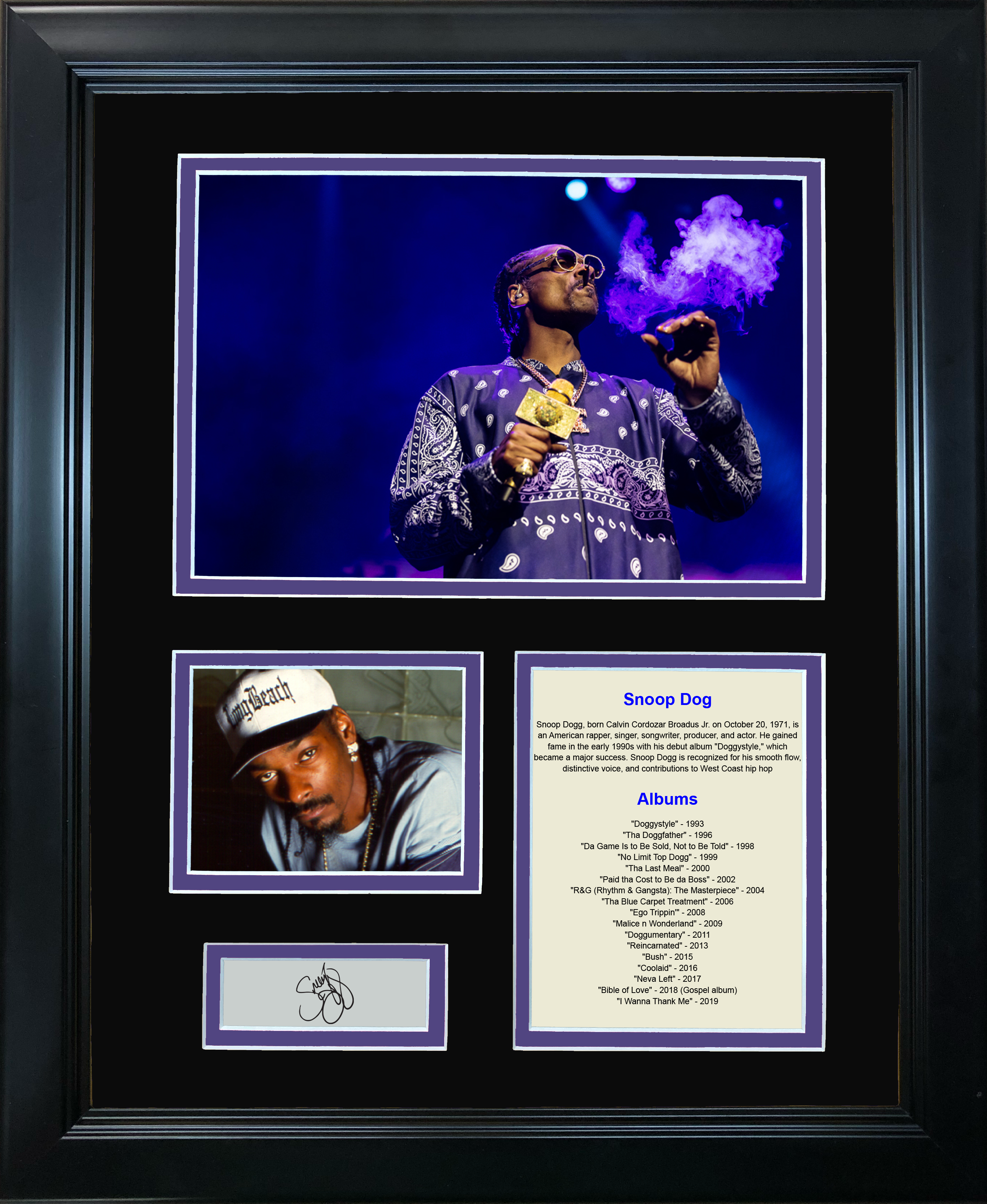 Framed Snoop Dog Discography Facsimile Laser Engraved Signature Auto 11"x14"Music Photo Sig Collage