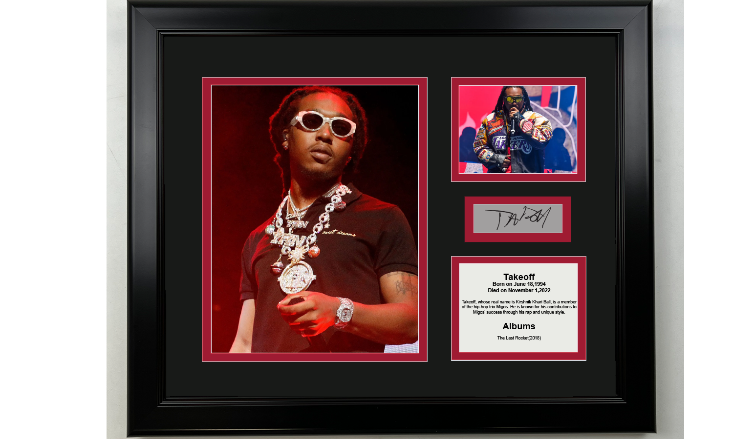 Framed Takeoff Facsimile Laser Engraved Signature 14x11 3 Photo Collage